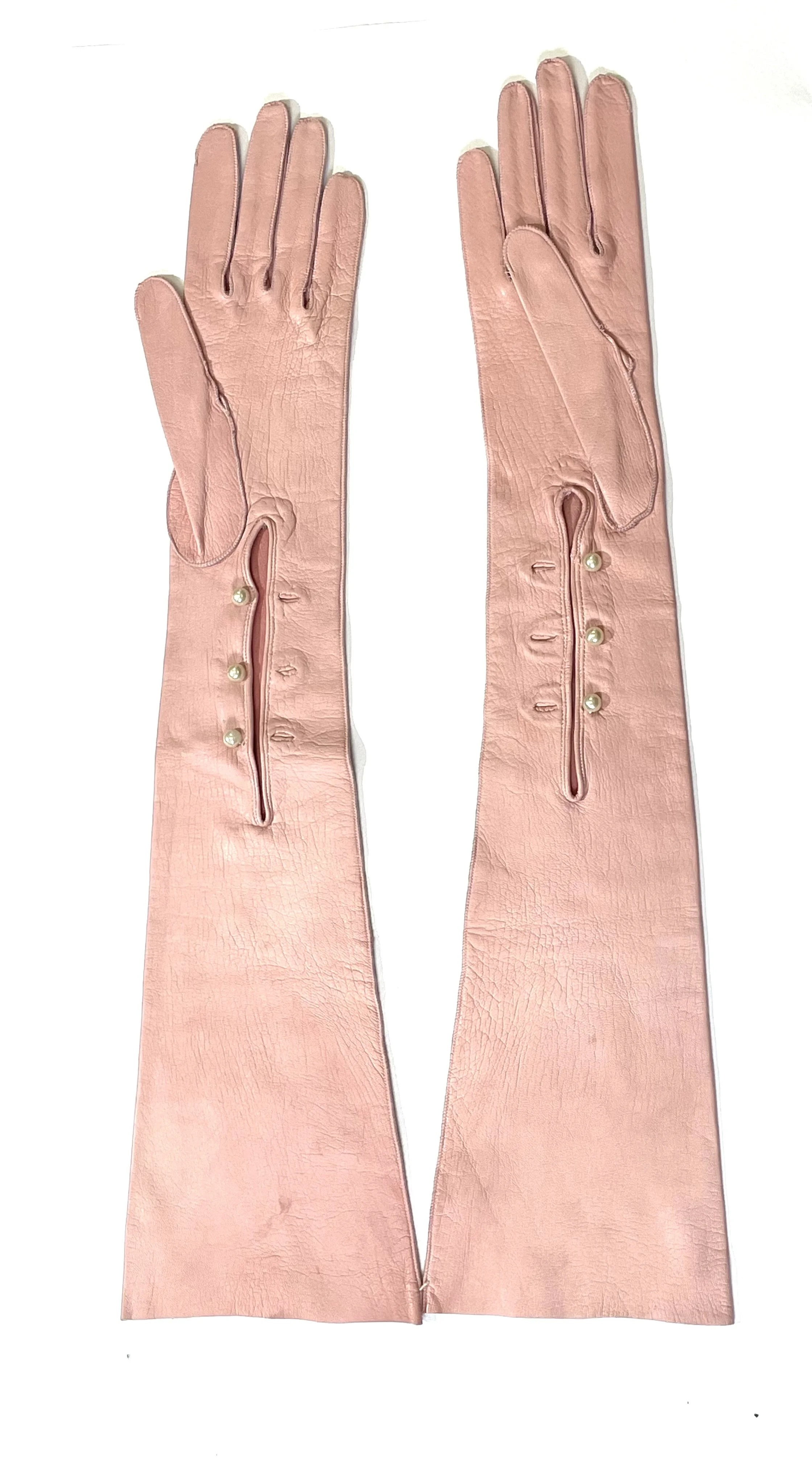 Long pink kid leather gloves