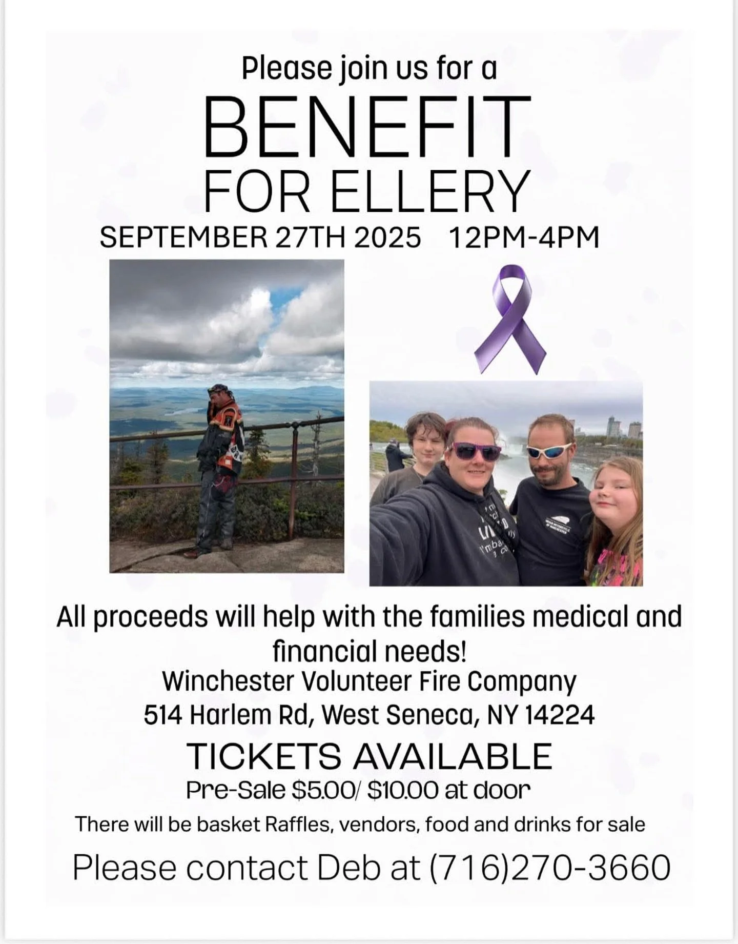 Join us for a great cause next weekend!

We will be a vendor at the Benefit for Ellery!

📅 Sun. 9/27/25 12pm-4pm
📍 Winchester Volunteer Fire Company, 514 Harlem Rd, West Seneca, NY 14224

See you there!