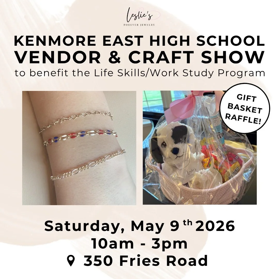 THIS SATURDAY!! Join us at Kenmore East High School for their craft &amp; vendor show! 

📅 Sat. 5/9/26
⏰ 10am - 3pm
📍 Kenmore East High School 350 Fries Road

Come get your permanent jewelry and shop our inventory of healing gemstone bracelets, pea