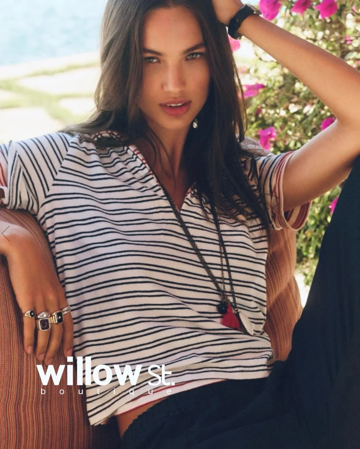 An elevated take on your everyday tee!

This striped polo brings just the right mix of relaxed and refined with its easy drape, soft stretch, and modern cropped fit.

The open neckline and subtle details give it that effortless, pulled-together feel 