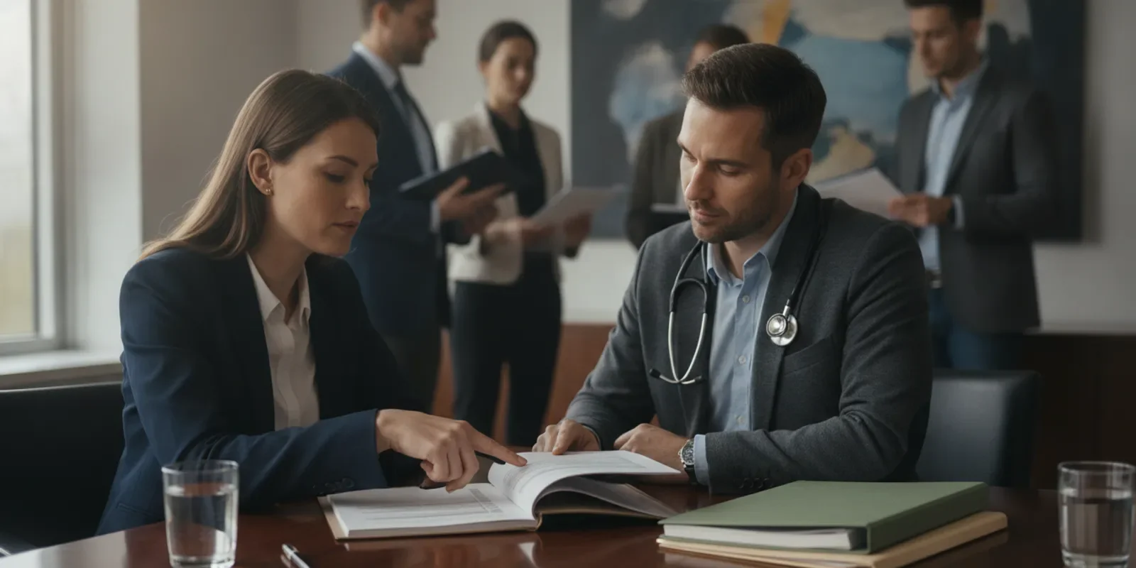 Attorney and physician reviewing an organized life care planning file