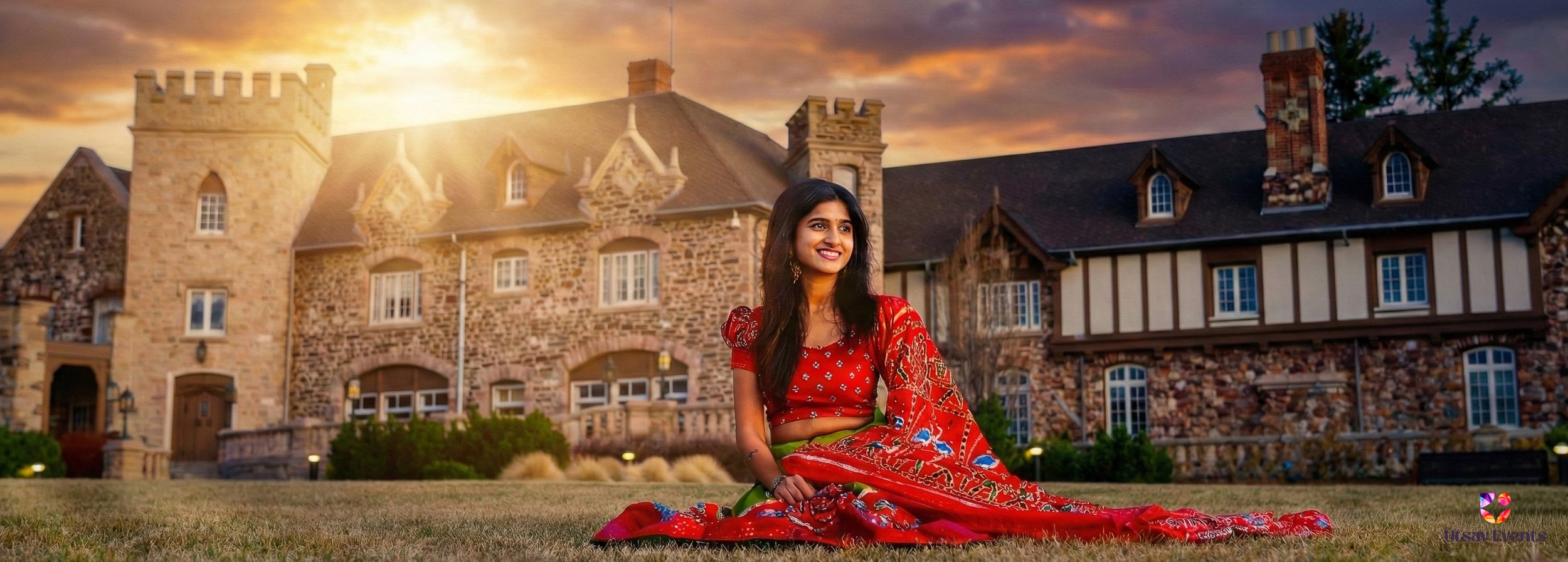 South Asian bride in red saree for Colorado pre-wedding photoshoot