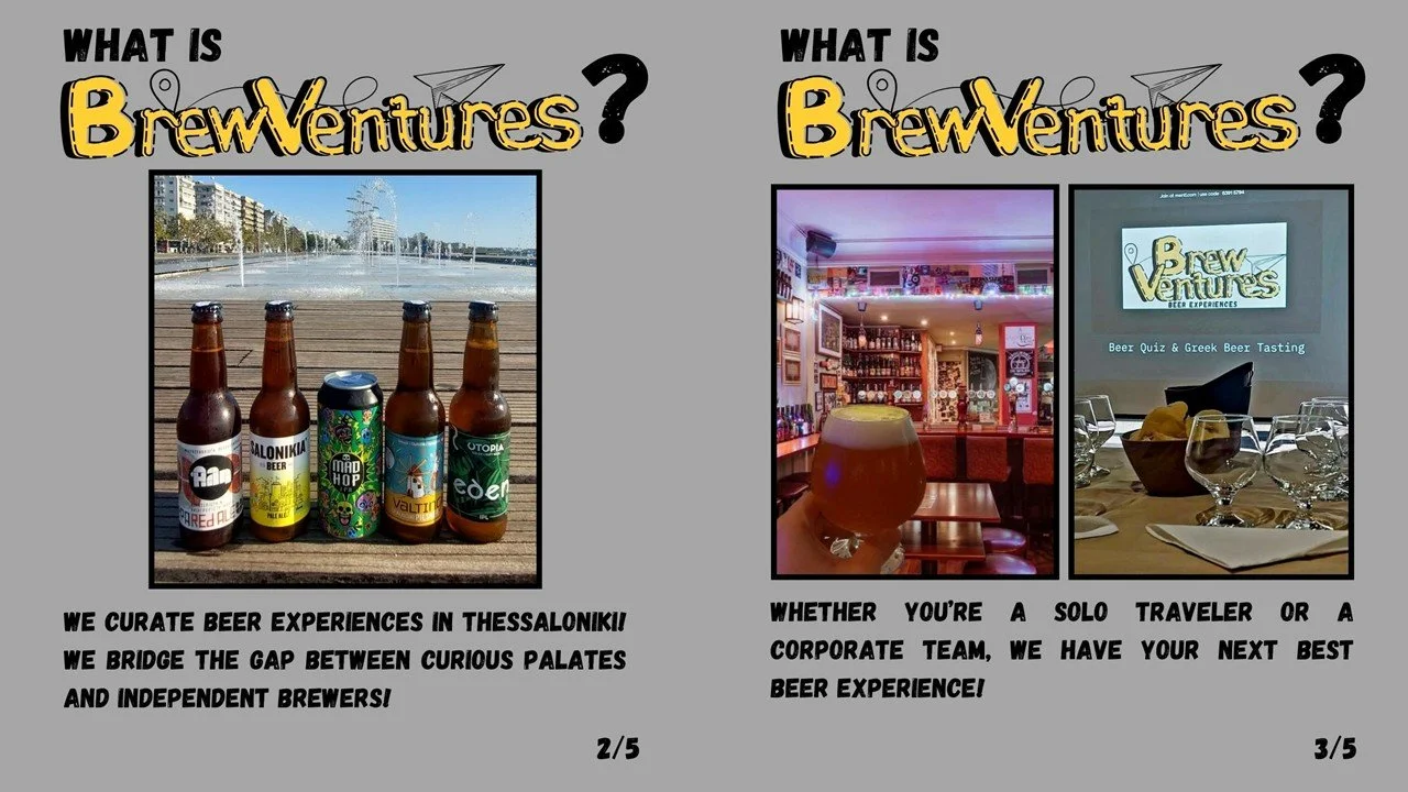 BrewVentures highligthing that it can curate beer experiences in Thessaloniki for travelers or companies. Briding the gap between curious palates and independent brewers.