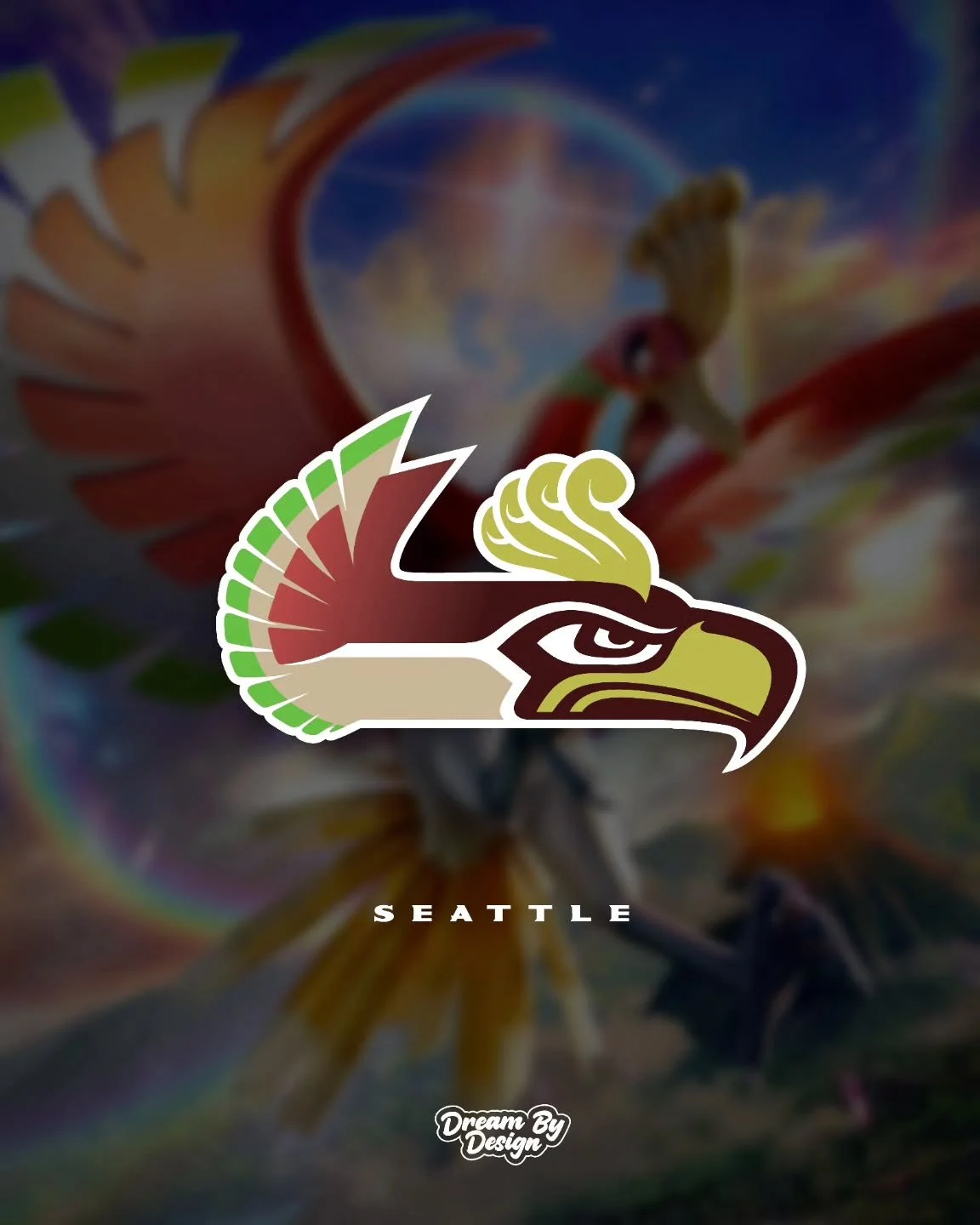 🔥 Seattle Ho'oh! 🔥
Where Seattle meets the skies! 🌈
This artwork brings together the fierce energy of the Seattle Seahawks and the legendary fire of Ho'Oh 🦅✨ A perfect blend of hometown pride and Pok&eacute;mon power &mdash; only from Dream By De