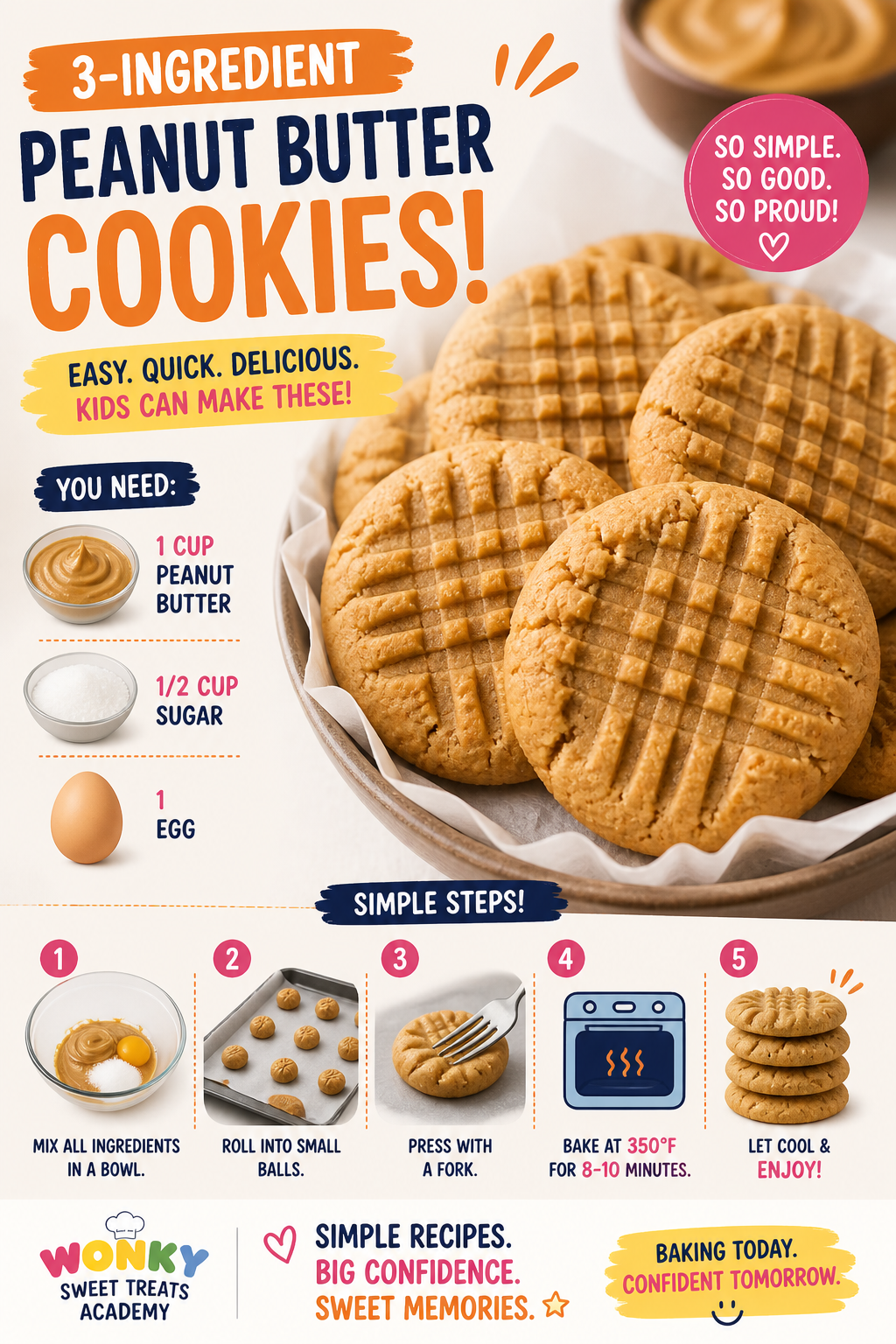3-INGREDIENT PEANUT BUTTER COOKIES
