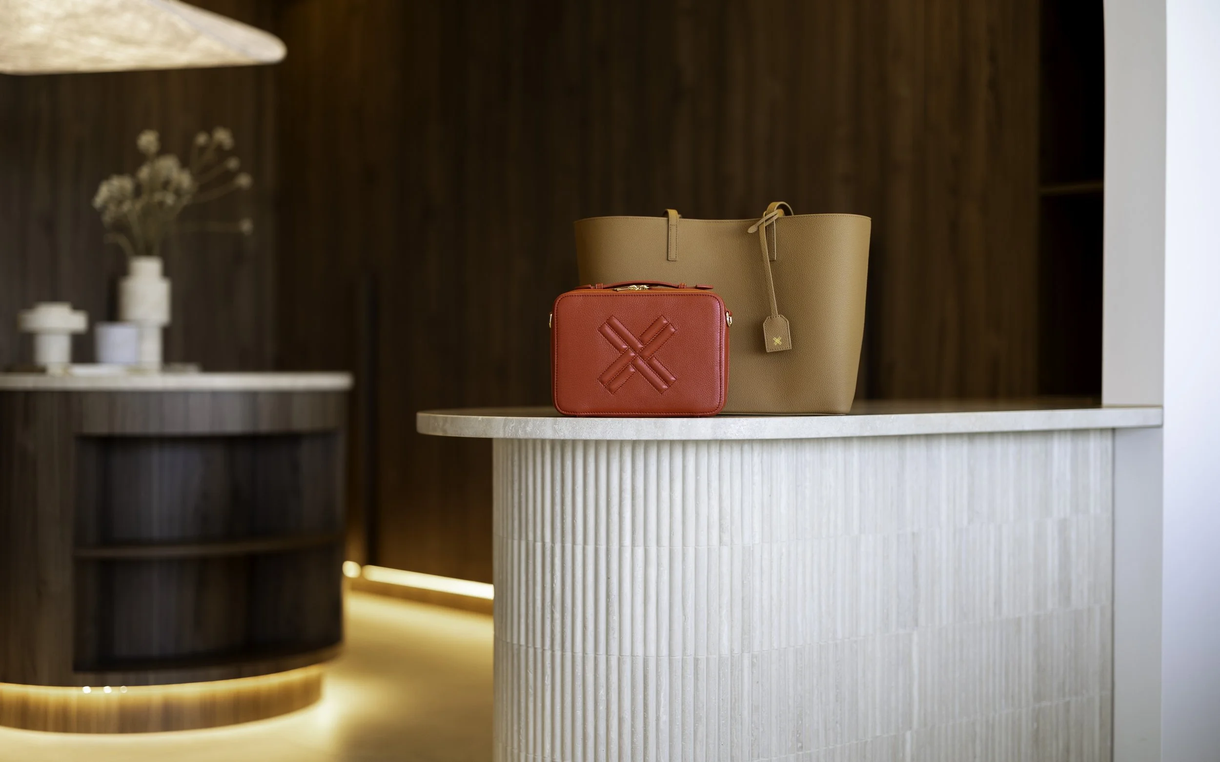 Bonnie & Kind tot bags in luxury bedroom Brisbane City.