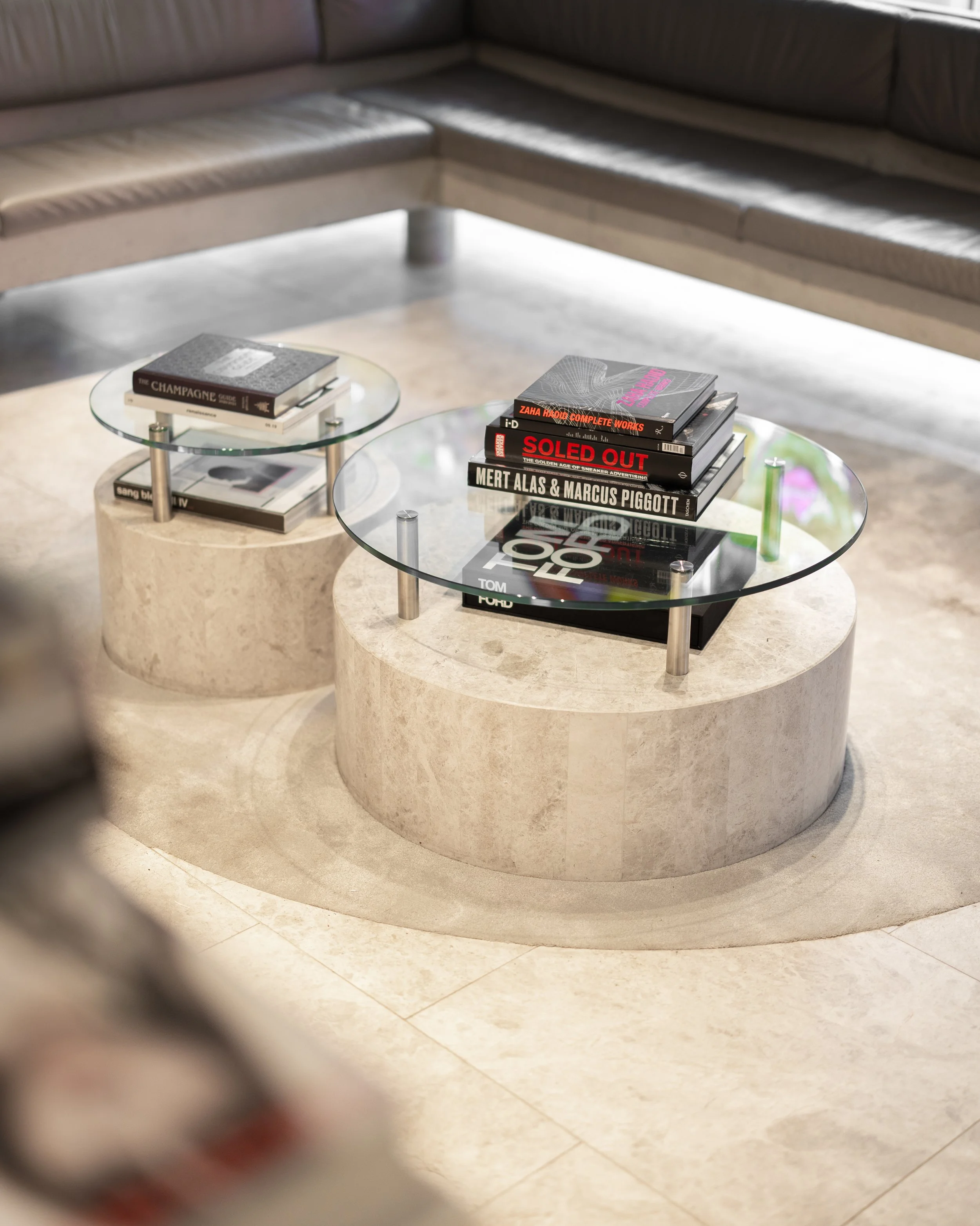 Modern coffee table with luxury books in salon entrance located in Brisbane City.