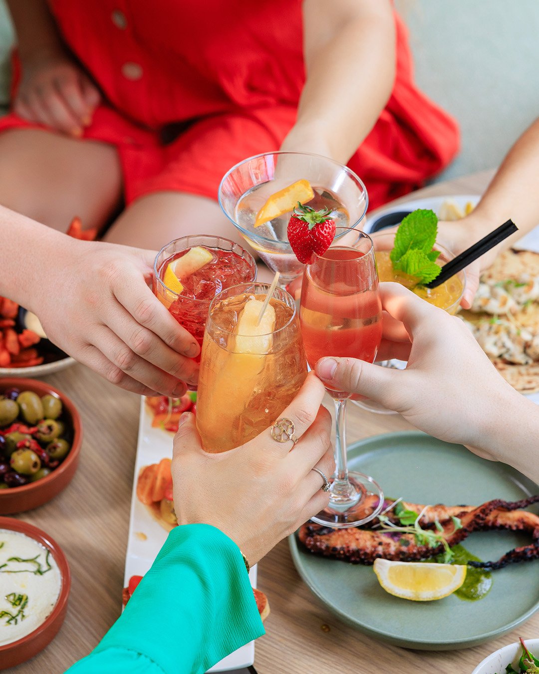 Cocktails drinks and food cheers Hyatt Hotel Brisbane.