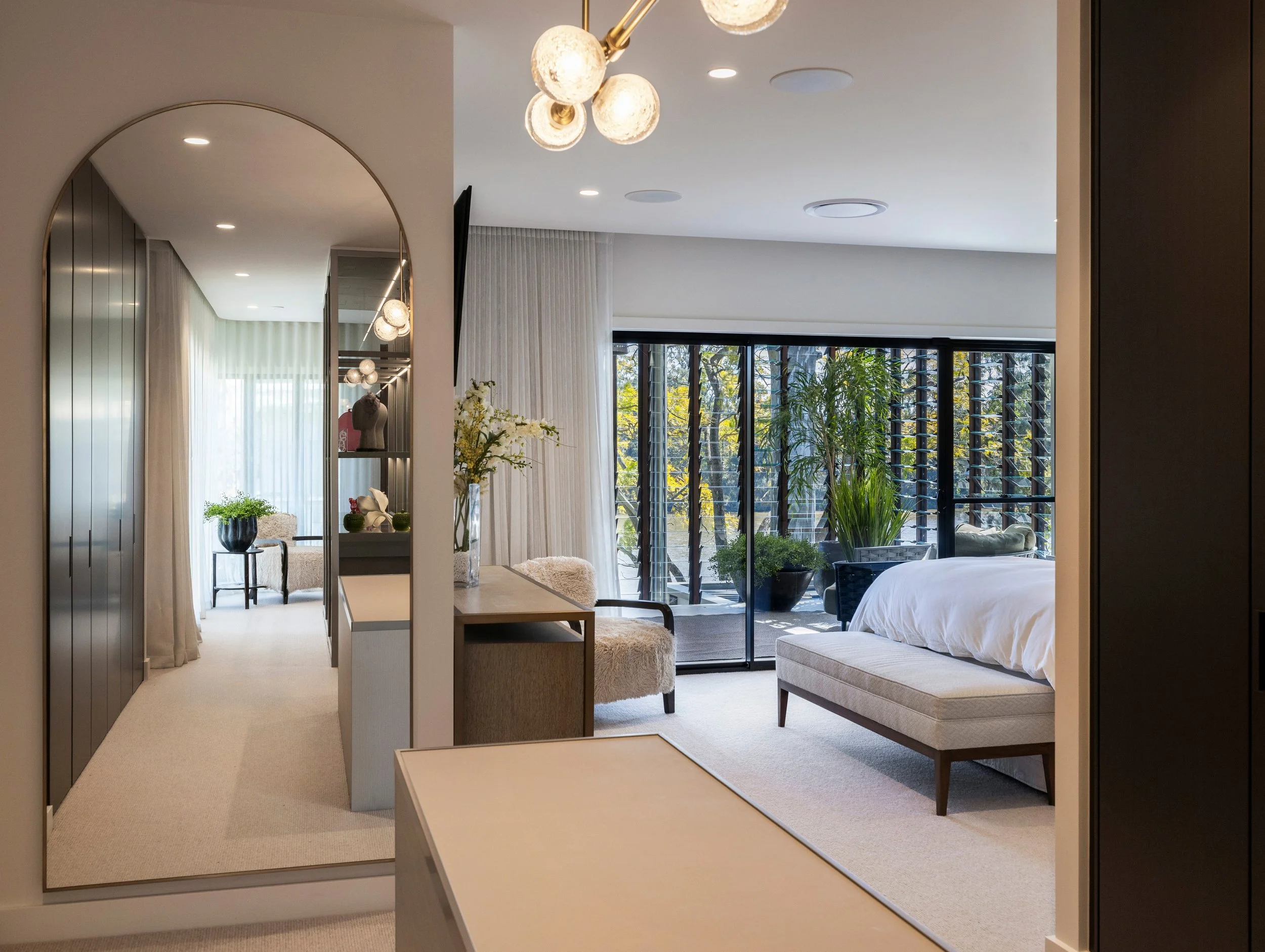 Luxury bedroom overlooking Brisbane River.