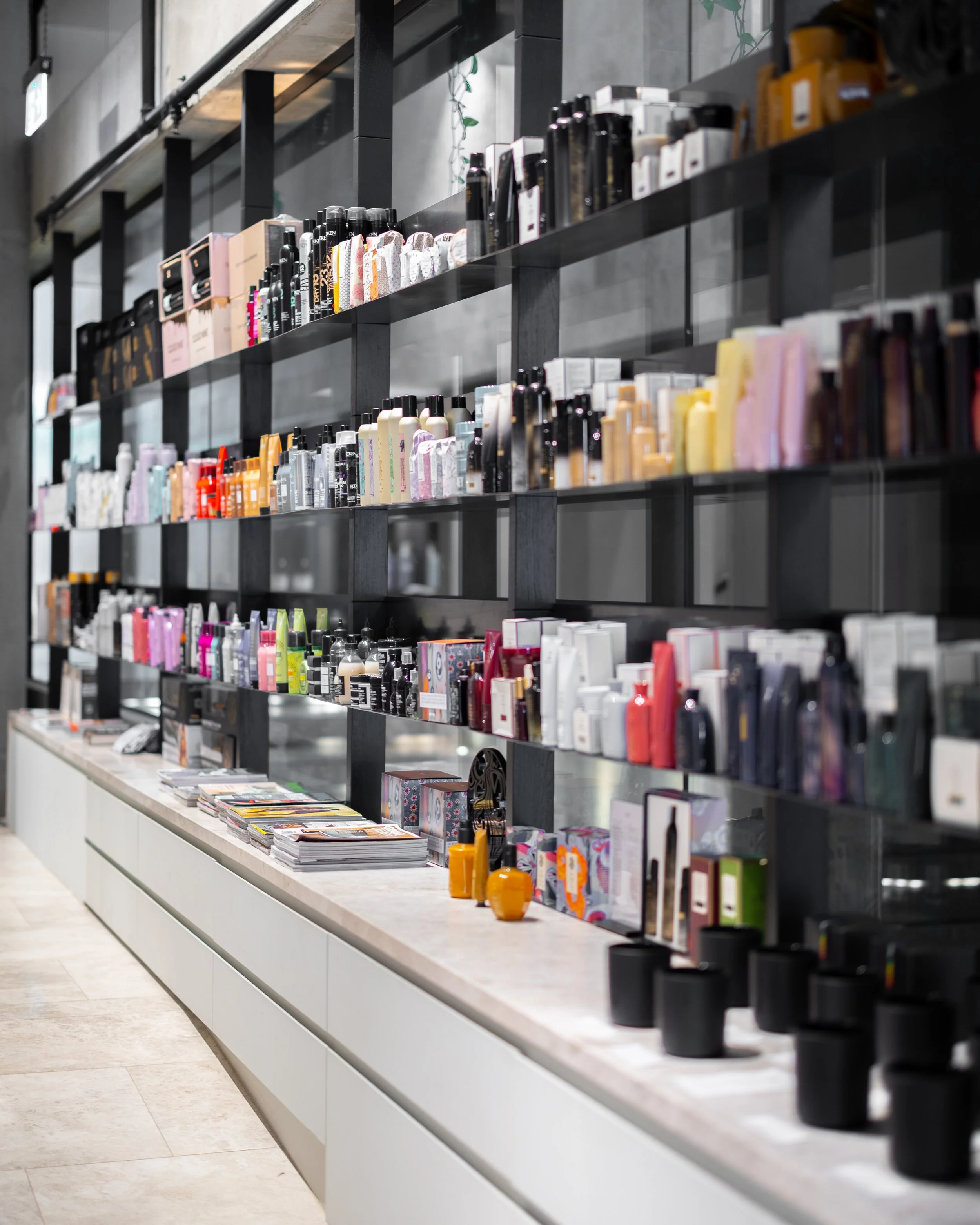 Luxury hair products in a high end salon Brisbane City.
