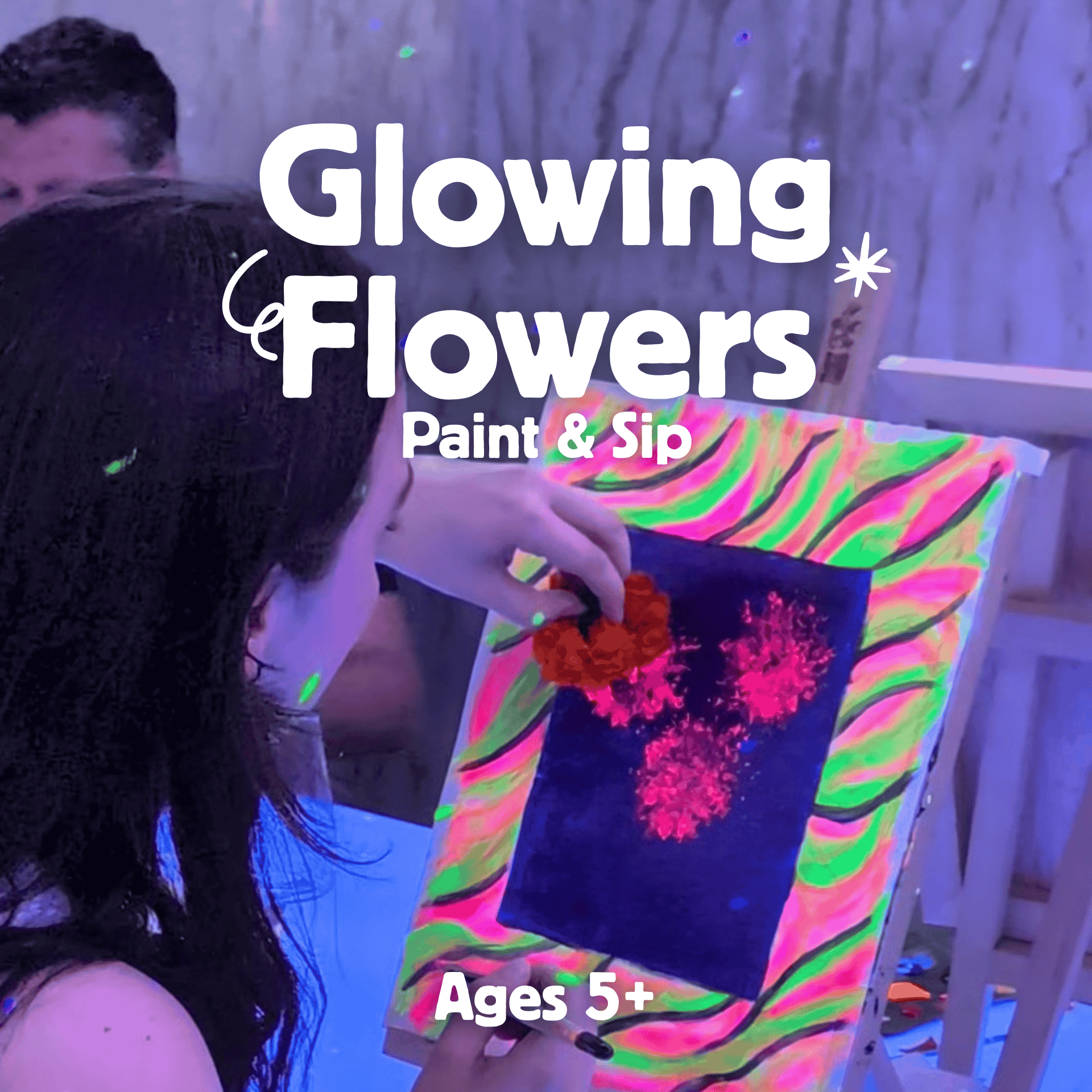 🌺🎨 Glowing Flowers Paint and Sip (Ages 5+)