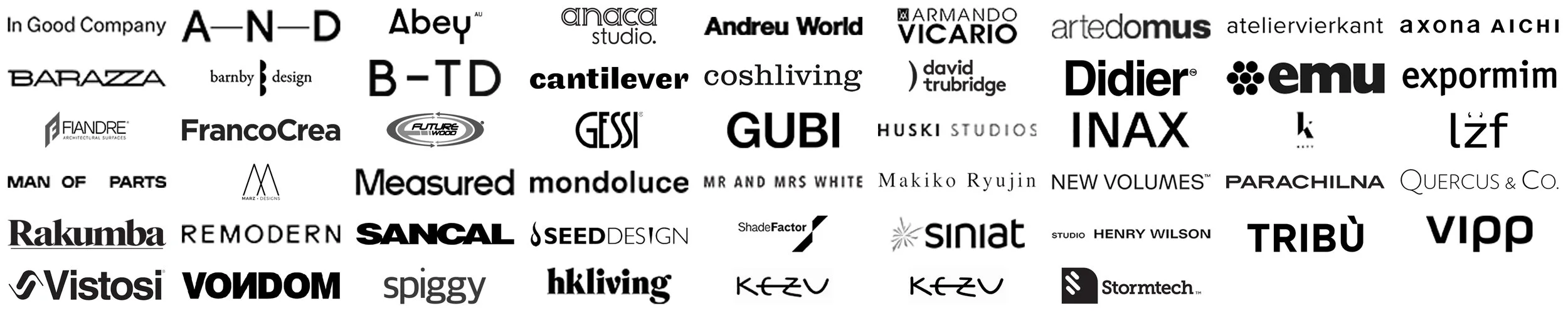 A collage of various company logos in black and white, arranged in rows.
