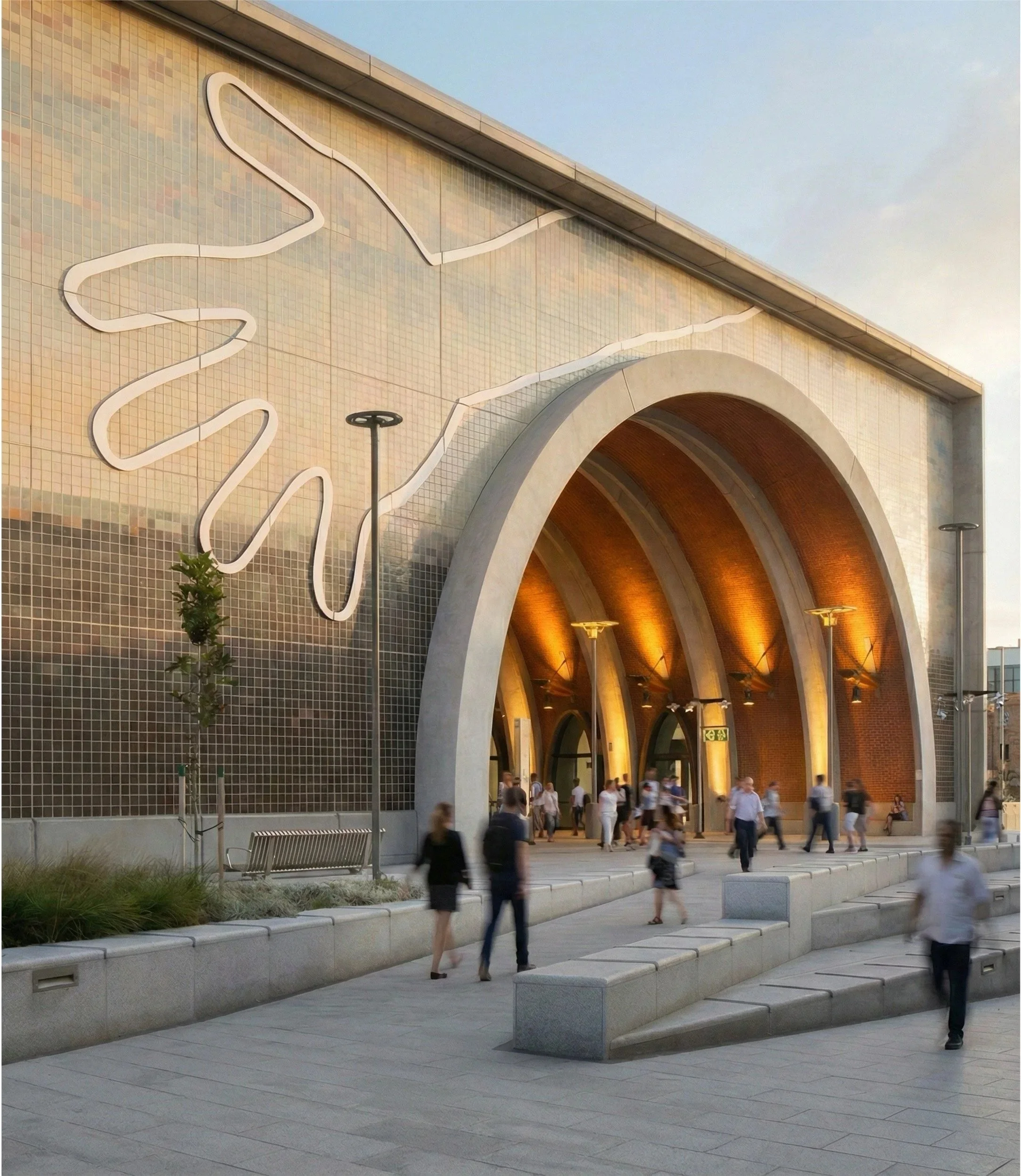 station with large format porcelain panels