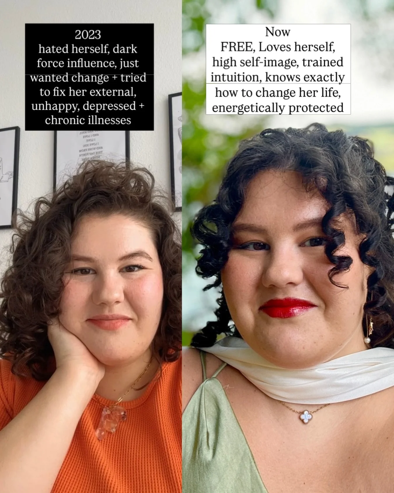 In 2023 I cut my hair bc I wanted to finally see change, so I thought a haircut would &bdquo;fix&ldquo; it. I was stuck &bdquo;manifesting&ldquo; my dream life and my self-image was in the trash can. 

I had no clue that very shortly after this my li