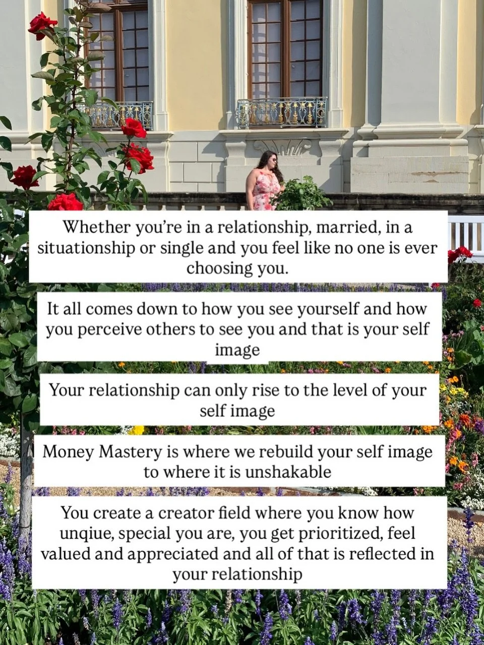 How your partner treats you comes down to your self image (the way you see yourself and perceive others to see you) 

When you are ready to feel like THE f*cking priece, Money Mastery is your way to go. 

This is not just another Money course. It&lsq