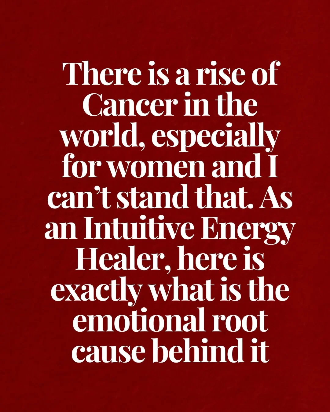 I won&lsquo;t just stand around and see woman after woman getting cancer when you could actually heal it once you shift the root cause. 

I got several reflections (from a sinus infection to sore throat) about various anger I am holding. I looked in 