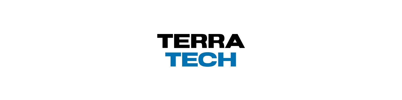 Logo with the words 'TERRA TECH' in bold, black and blue text on a white background.