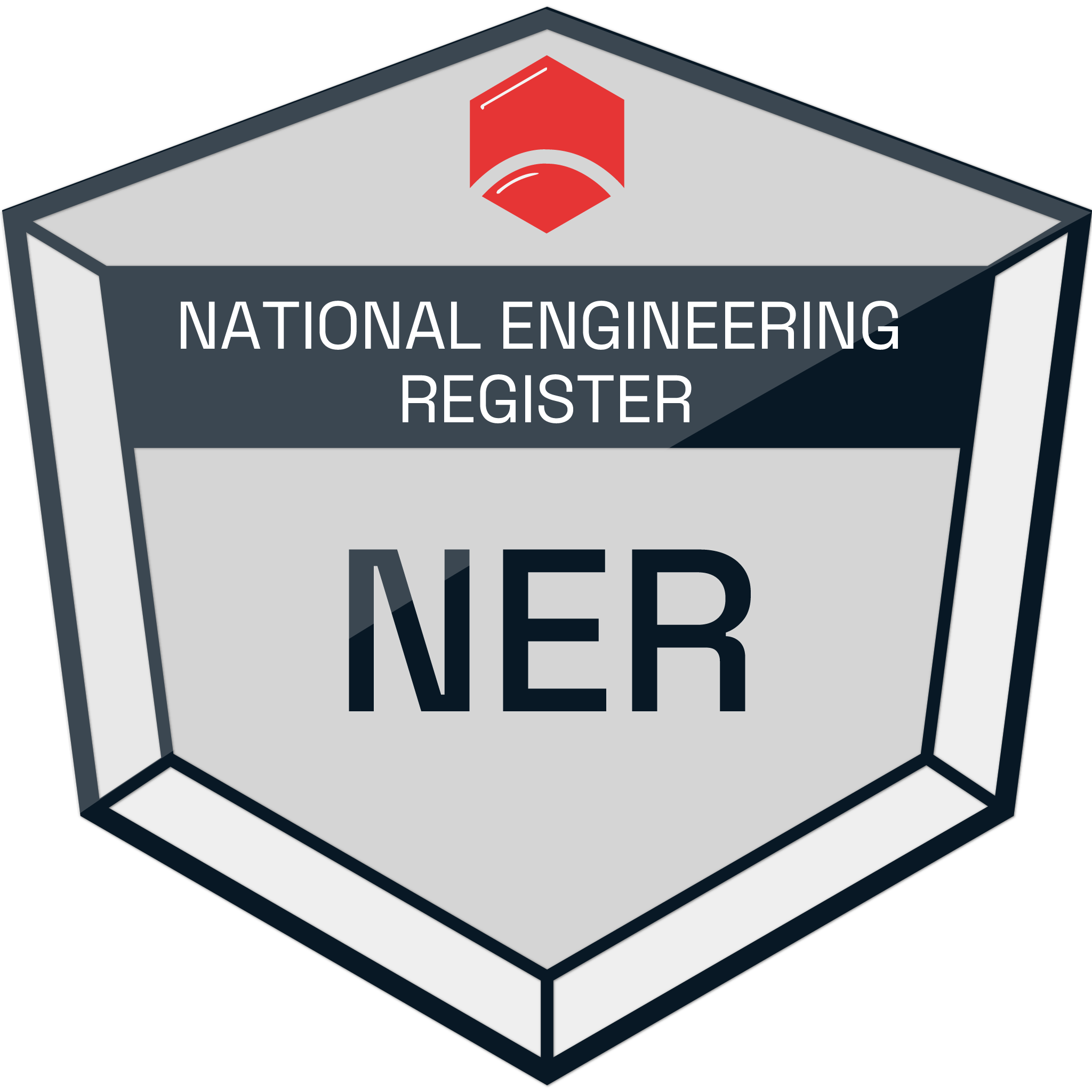 Logo of the National Engineering Register with a shield shape and the acronym 'NER' in the center.