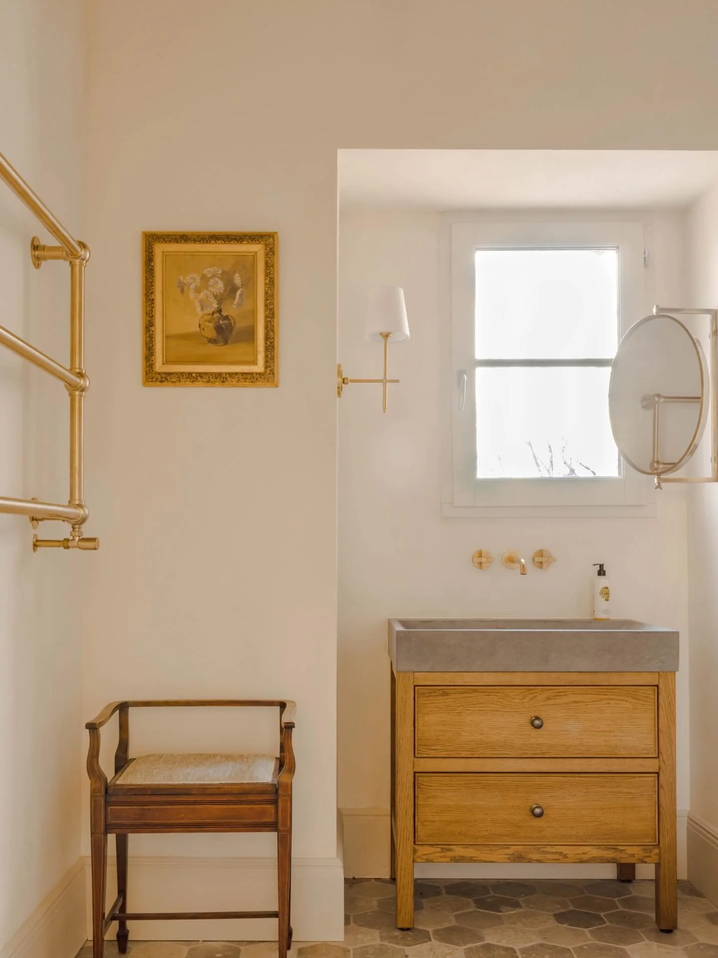 We are continuing to add art to the Ch&acirc;teau. The gold framed picture was from @sunburyantiques and the beautiful, textured piece is called Whimsey by Surrey artist @k_sayer_art. They both look gorgeous in their new home and add layers to one of