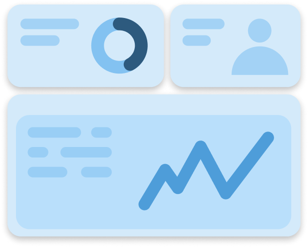 بطاقات معلومات بيانية تعرض أدوات التحليلات والعروض القابلة للتخصيص لفرق المرافق والشؤون المالية.