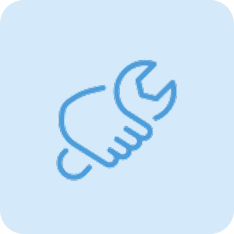 Dessin au trait d'une clé à molette tenue par une main sur un fond bleu clair