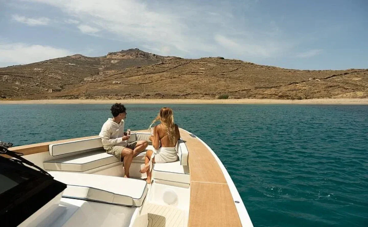Serene private yacht setting symbolising calm companionship and embodied longevity support
