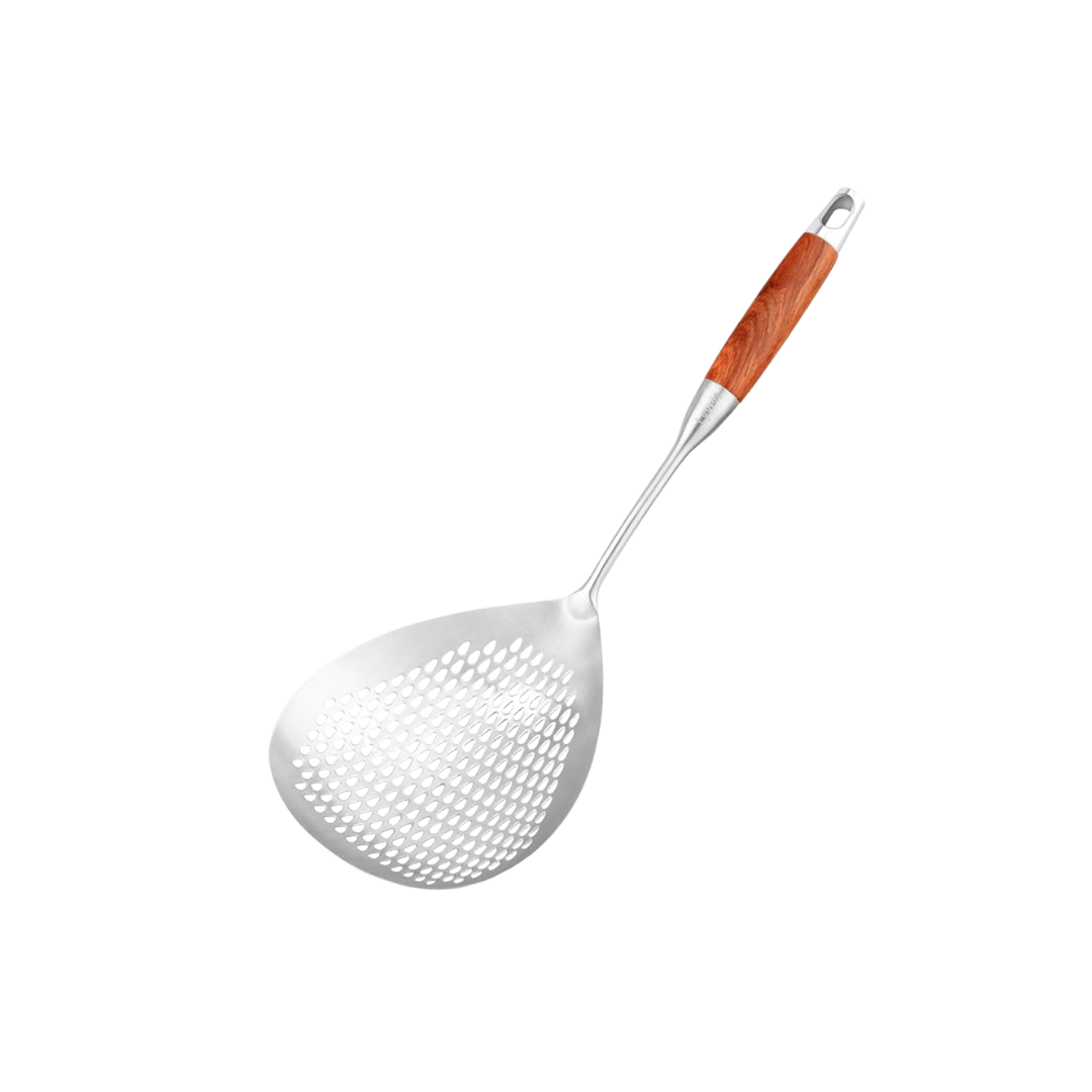 Large Slotted Spoon with Long Wooden Handle