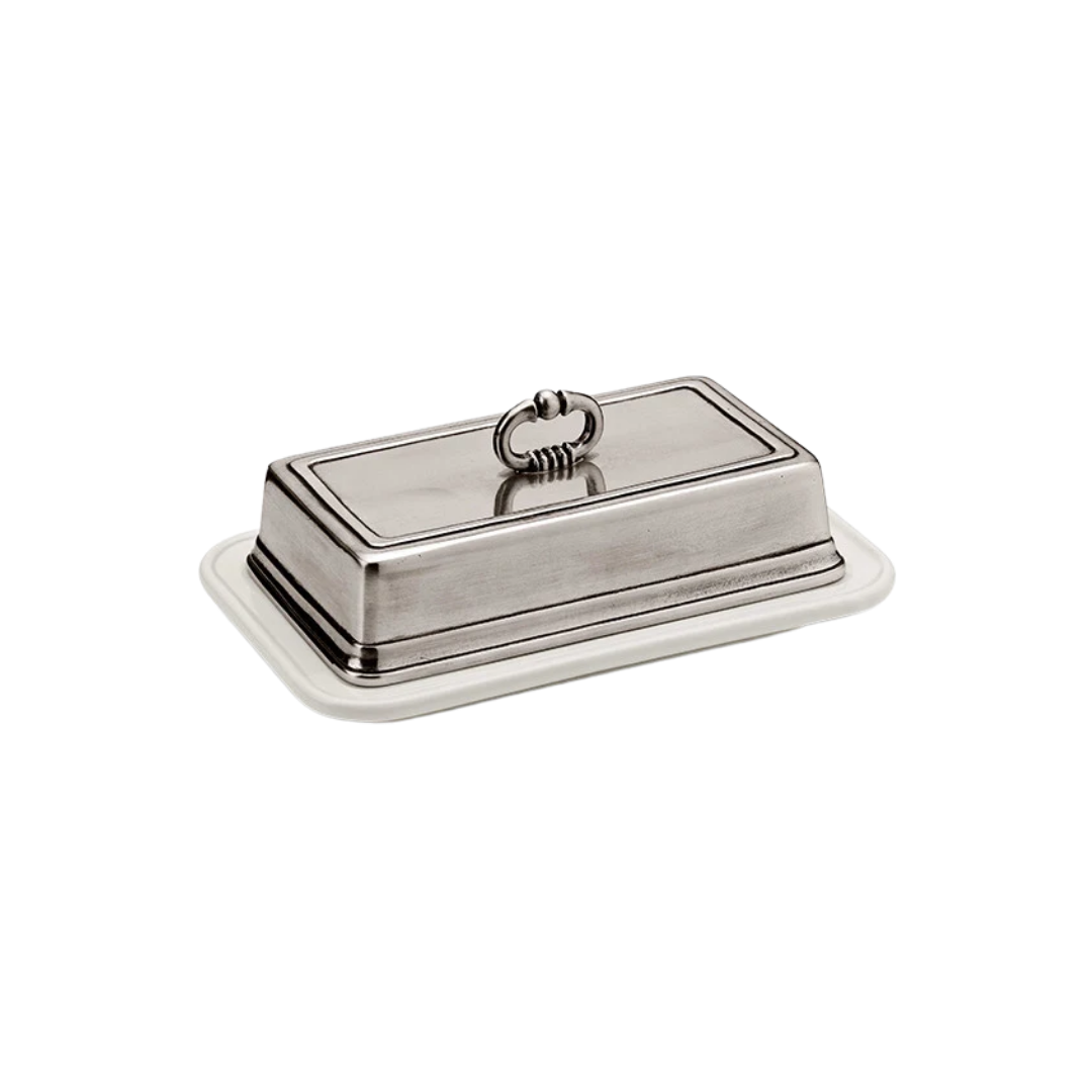 Handcrafted Italian Pewter Butter Dish 