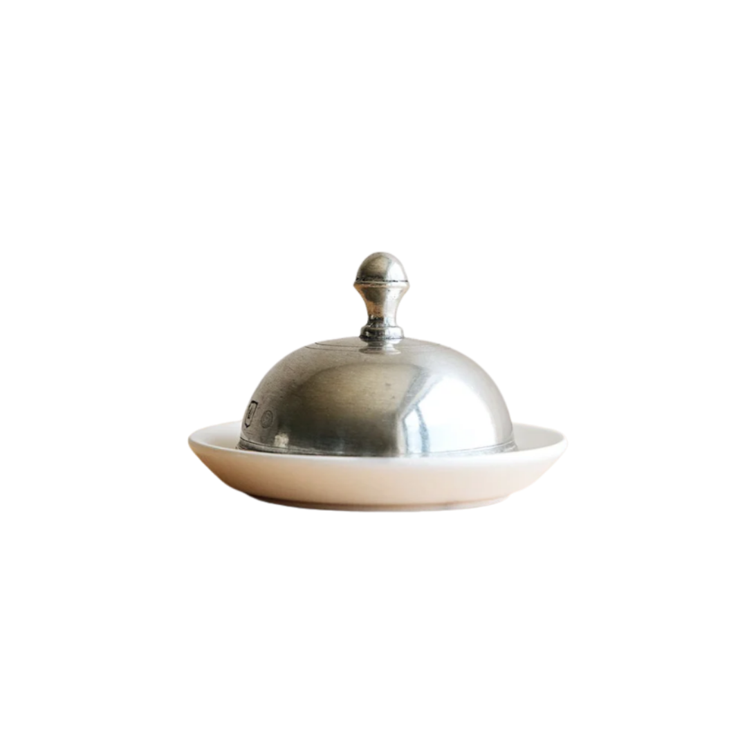 Mini Pewter &amp; Ceramic Butter Dish Set