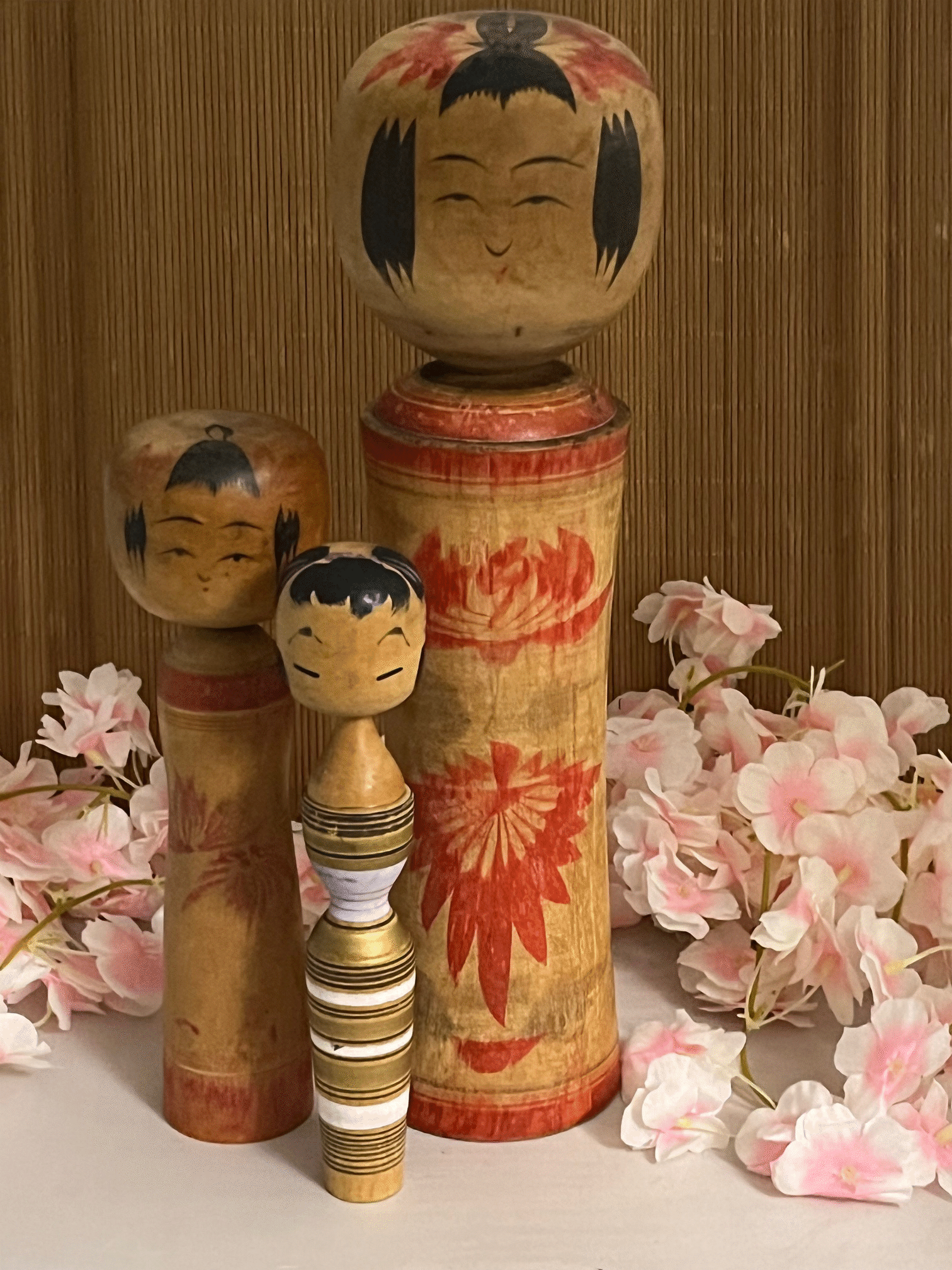 Set of 3 Vintage Japanese Kokeshi Dolls