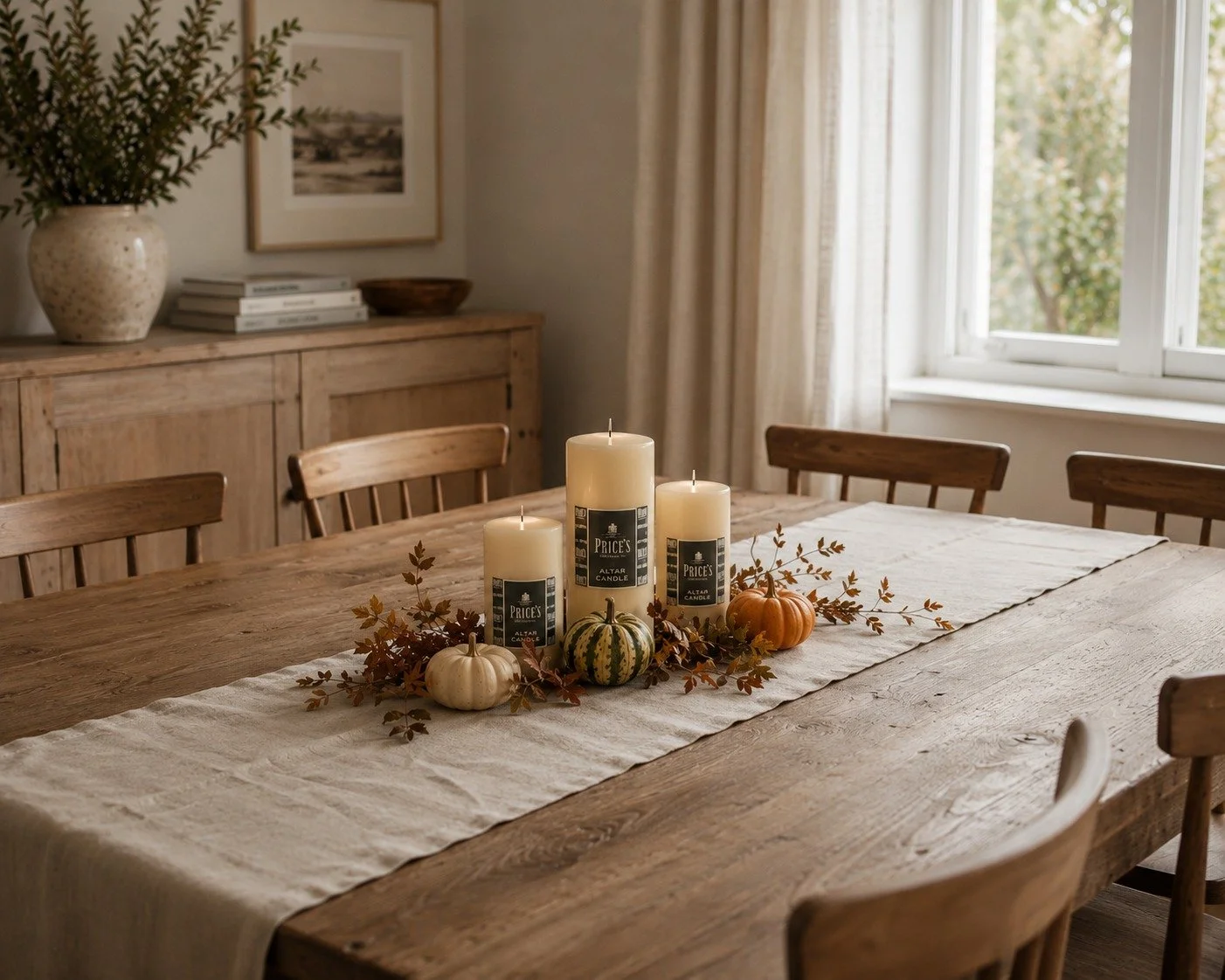 Autumn has entered the dining room&hellip; 🍂🕯️

Sometimes the simplest seasonal touches make the biggest difference.

A few Price&rsquo;s Altar Candles, miniature pumpkins and autumn foliage are all you need to turn an everyday dining table into a 