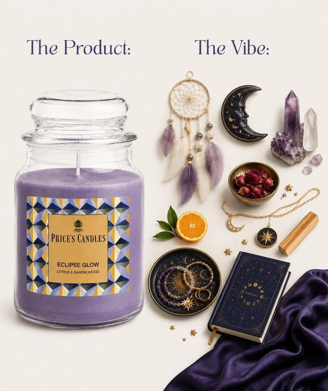 The Product. The Vibe. 🌙✨

Some scented candles don't just fragrance your home... they completely change the atmosphere.

Eclipse Glow is a rich, comforting home fragrance blending delicate rosebuds, fresh citrus and warming spices with a deep sanda