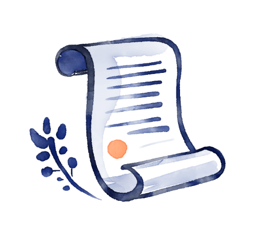 Stilisierte Illustration einer Schriftrolle mit rotem Siegel – Symbol für Bestattungsvorsorge