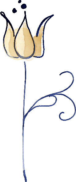 Illustration einer gelben Tulpenblüte im Delfter Stil mit blauer Umrandungslinie und blauem Stil