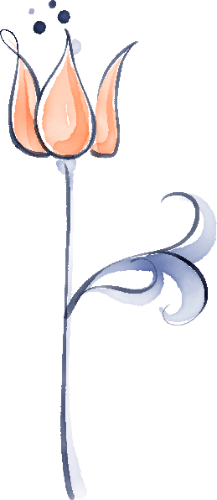 Illustration einer stilisierten orangefarbenen Tulpe mit dunkelblauer Kontur und geschwungenem Stiel – eingesetzt zur Gestaltung der Angebotsübersicht bei Veerman Bestattungen.