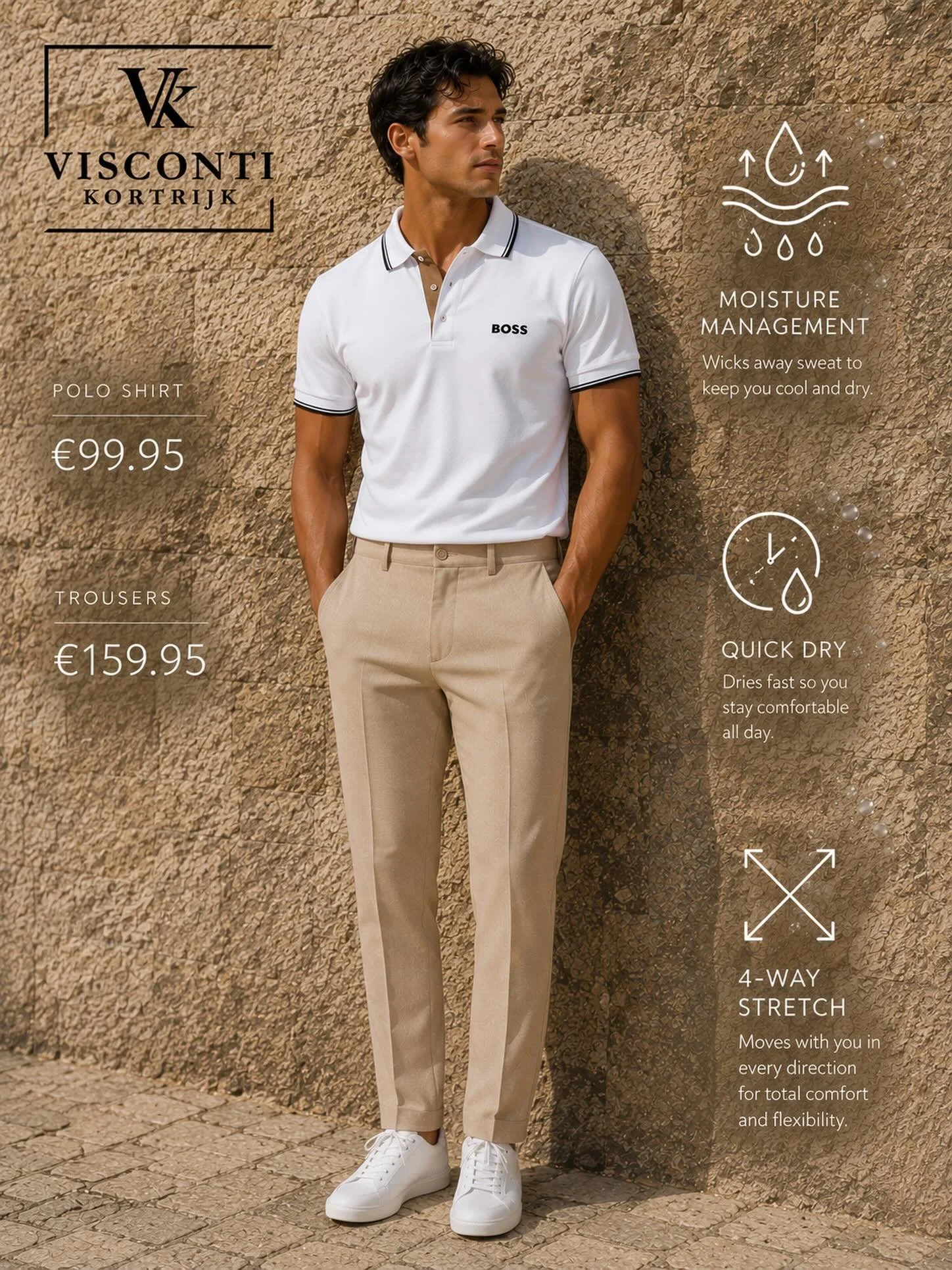 Verfijnde zomerstijl.
Ontdek de perfecte combinatie van comfort, performance en tijdloze klasse met deze premium BOSS look &mdash; voorzien van moisture management, quick-dry stof en 4-way stretch voor optimaal draagcomfort, elke dag opnieuw.

Nu ver
