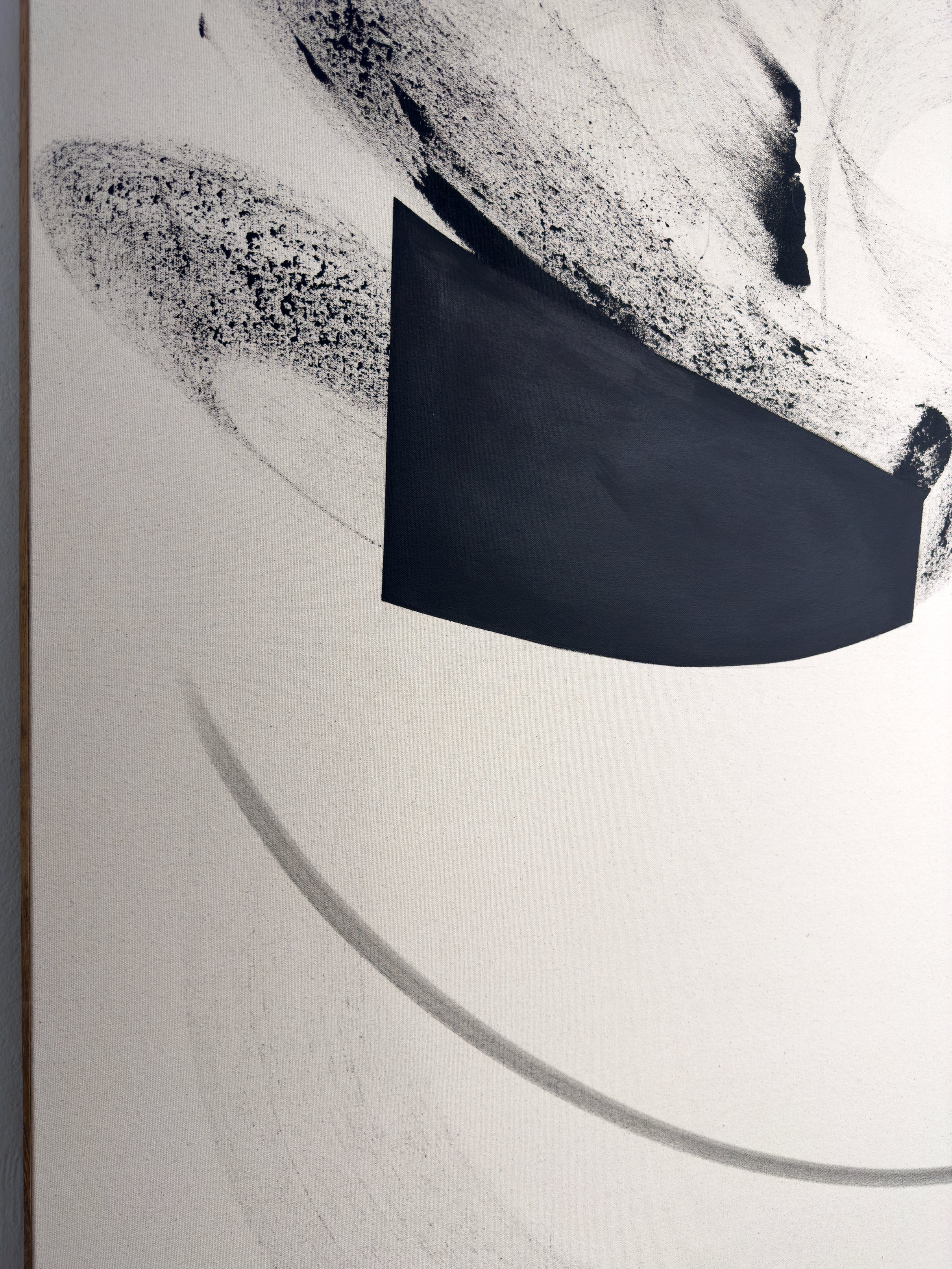 Left side of 'UNTITLED_29' features thick, textured black acrylic strokes, highlighting the tactile quality on cream canvas