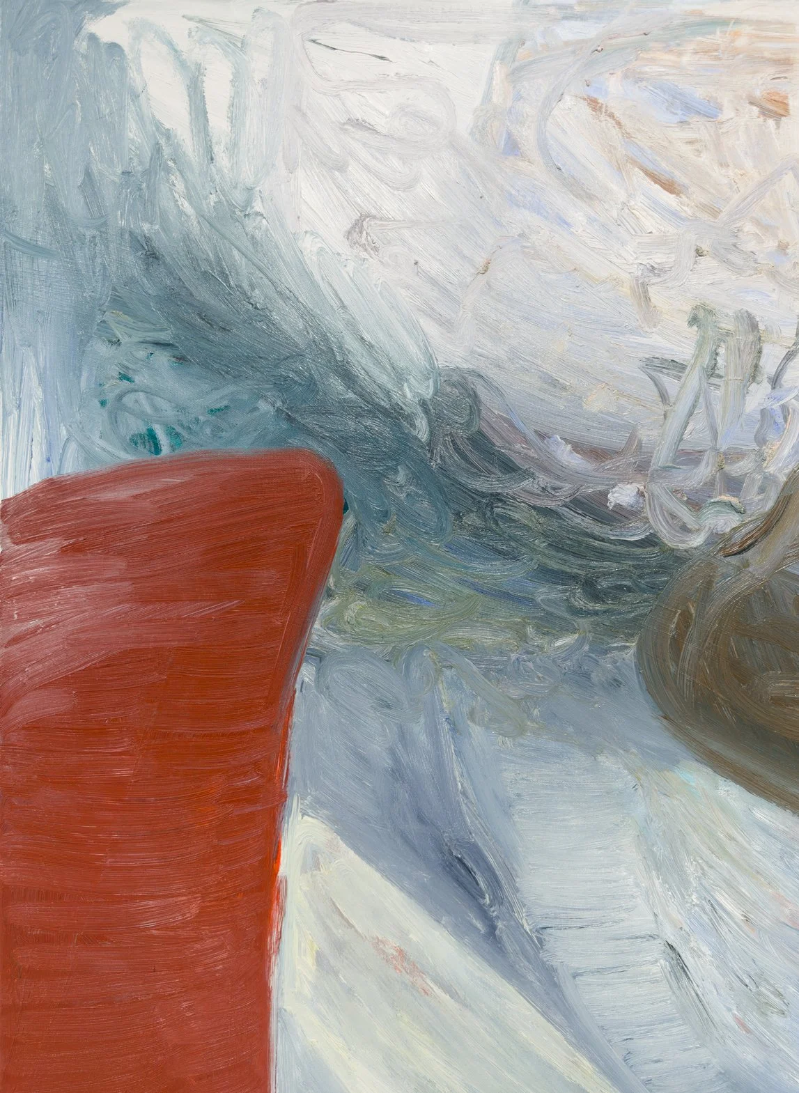 Detail of the top-left corner of Untitled 04 by Nina Akhobadze, showing layered brown forms with visible primal textures.