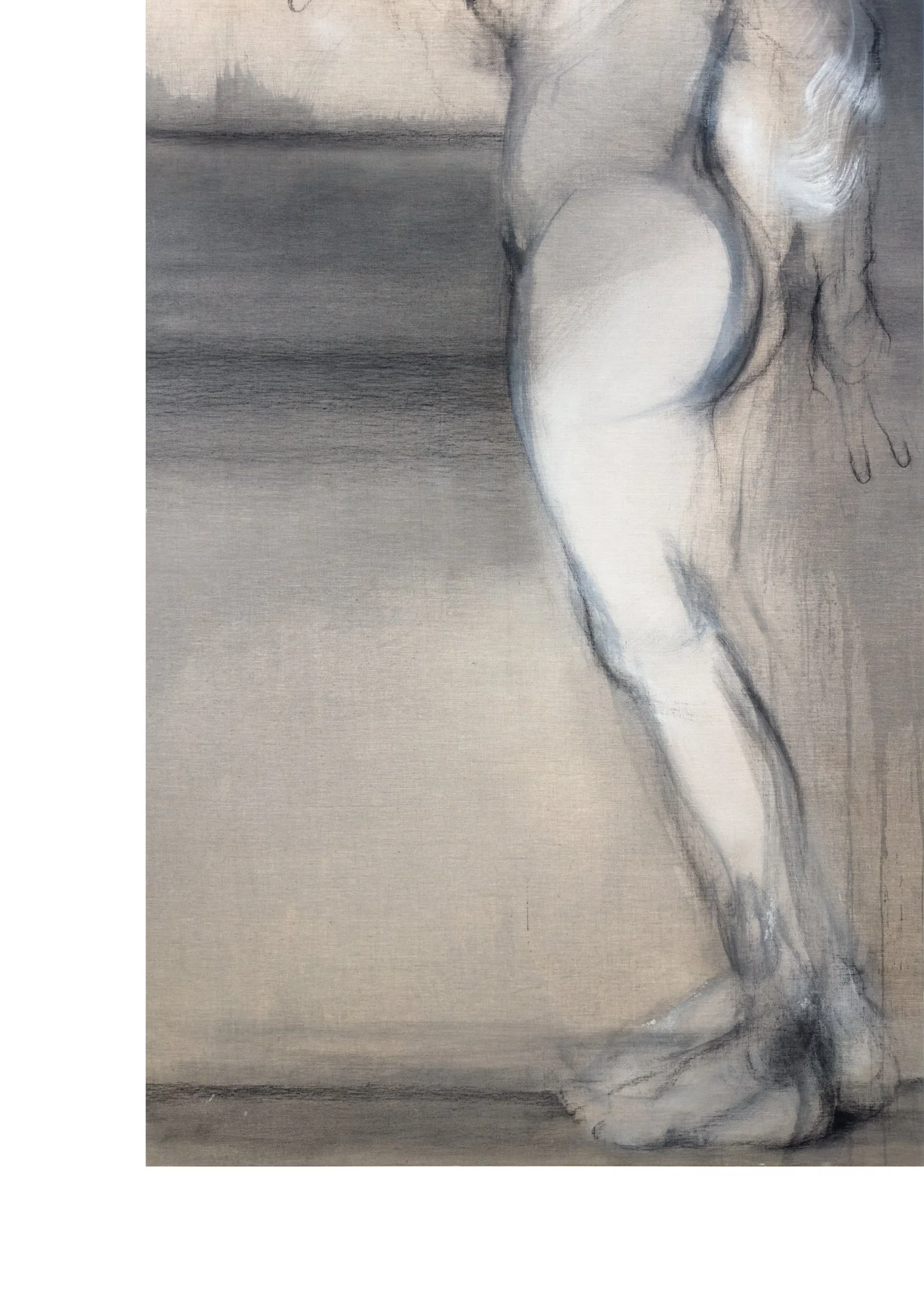 Lower section of Guiomar Bras by Rafael Dussan, showing details of the figure and charcoal drawing.