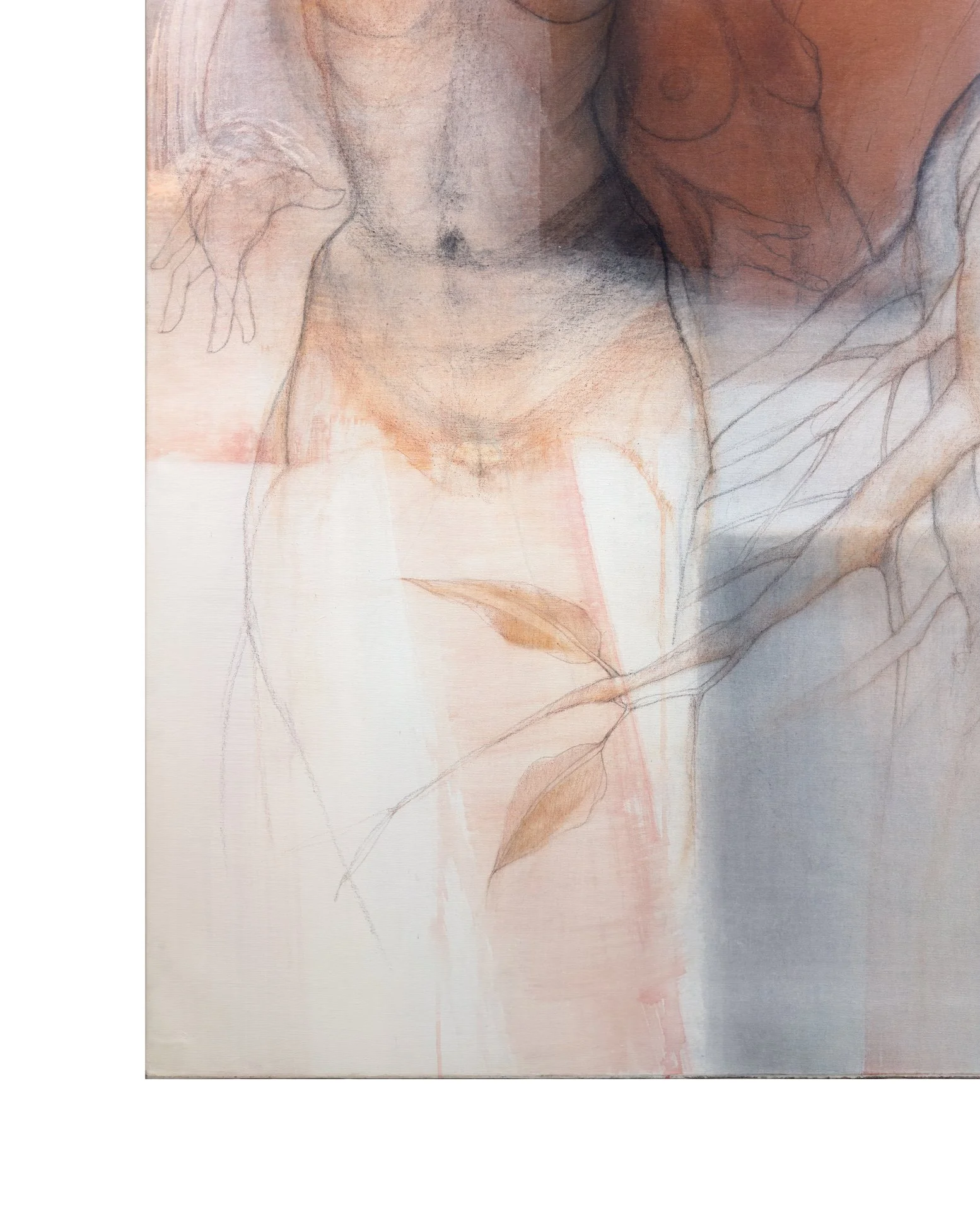 Lower-left detail of Conquistando Libertades I by Rafael Dussan, showing the foreground woman’s lower body.