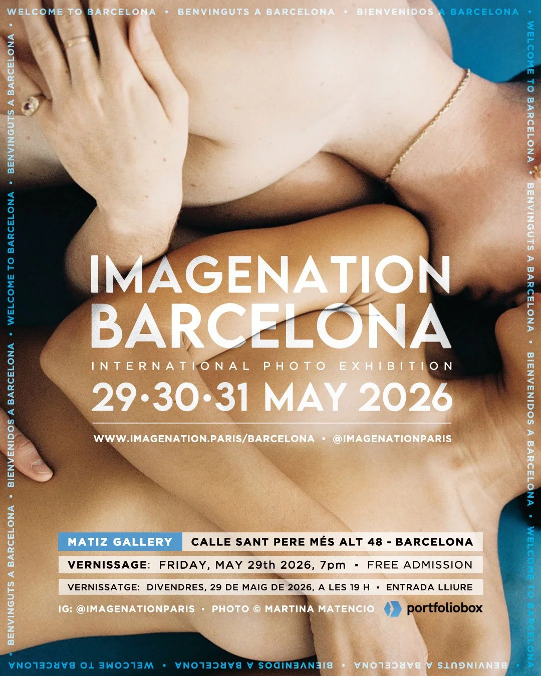 Cartel de ImageNation Barcelona en Matiz Gallery, exposición internacional de fotografía, 29–31 de mayo de 2026.