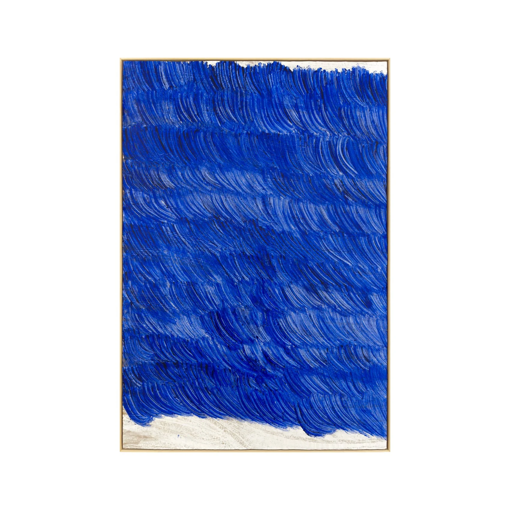 Blue textured painting by Alexandre Clanis with dense wave-like strokes, featured in Among Us.