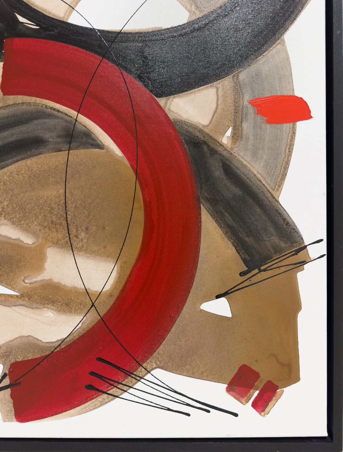 Detail emphasizing material depth created by coffee washes, brown pigments, and restrained red accents.