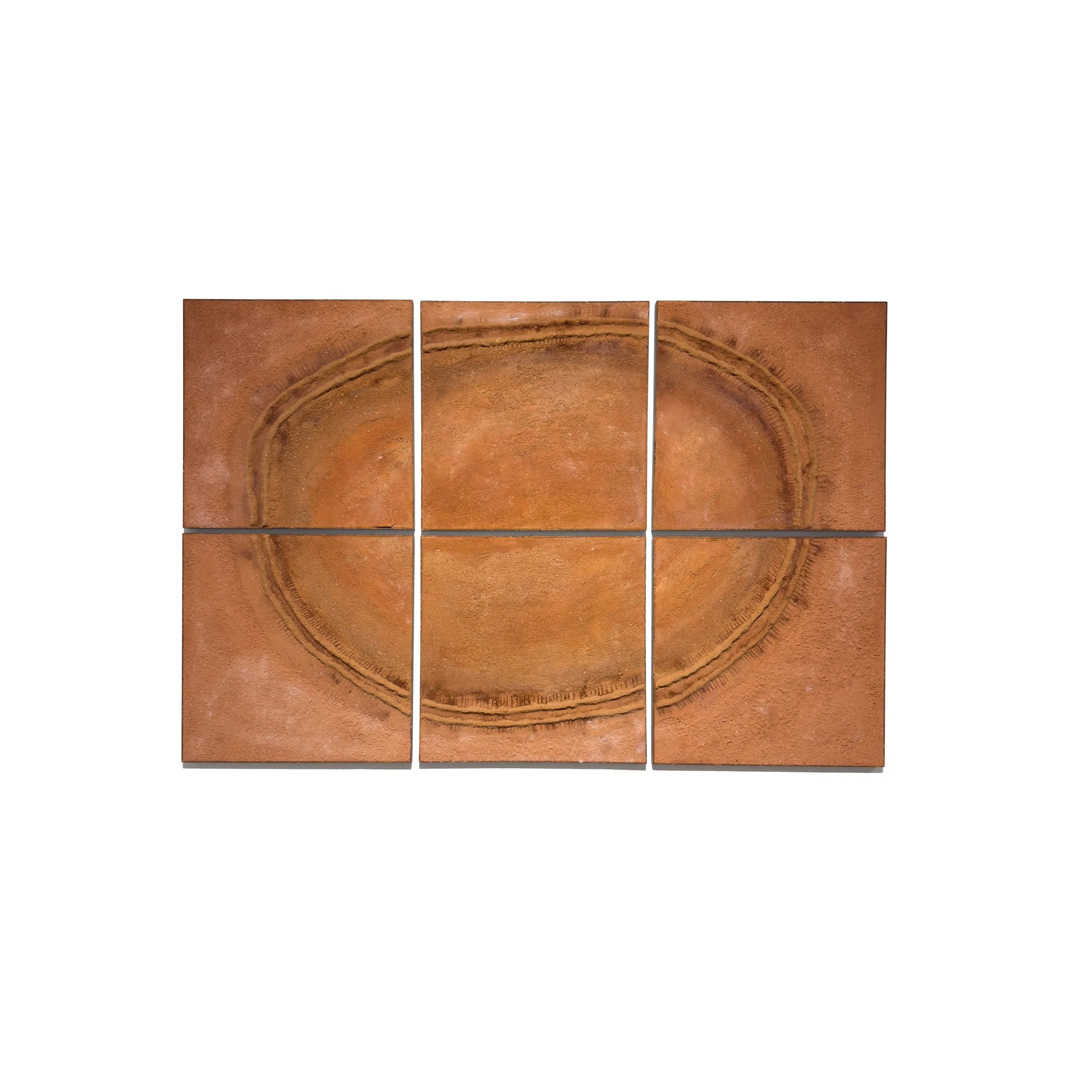 Sodeisha: Crawling Through Mud by Adam Weismann, Clayworks, at Matiz Gallery Barcelona; six-panel abstract artwork in unfired Cornwall clay.