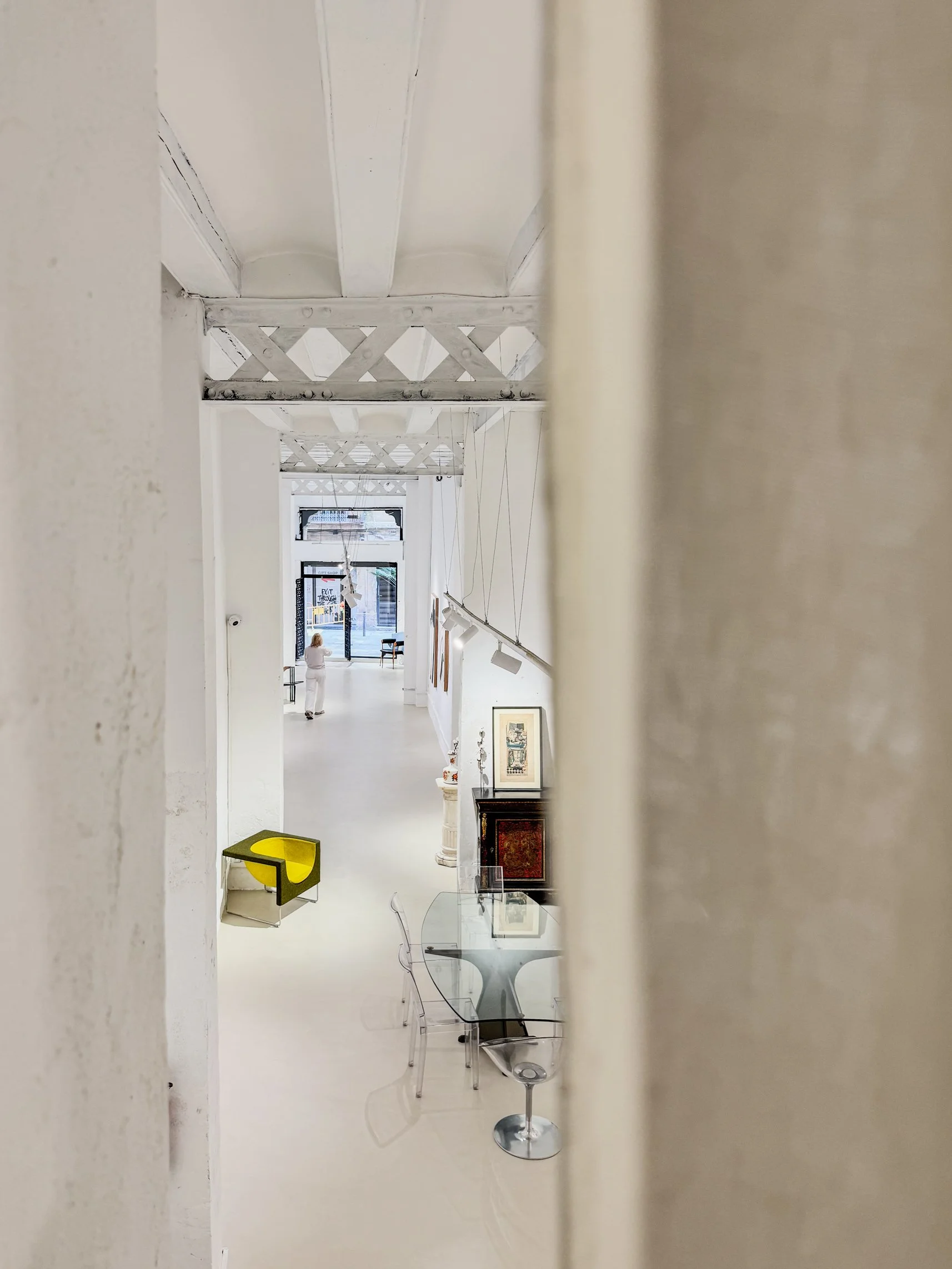 Interior view into Matiz Gallery’s exhibition and event rental space in Barcelona.