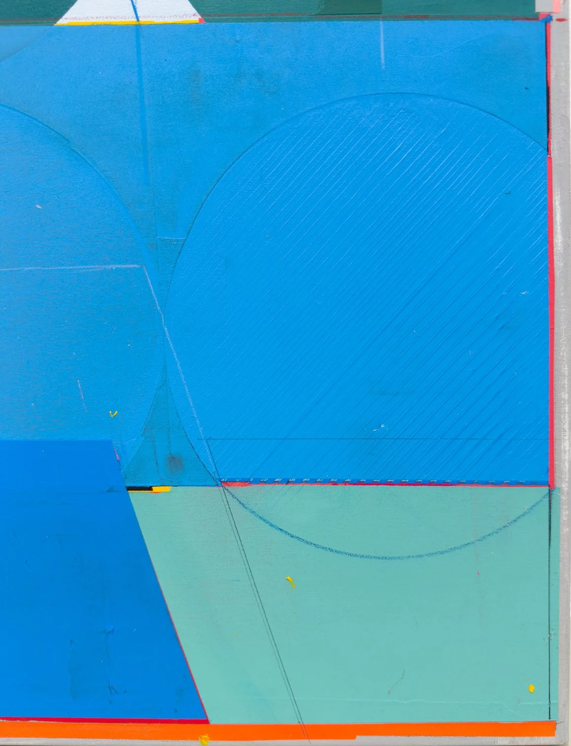 Lower right detail of geometric abstraction by Alberto Ruiz Villar with azure blue tones and clean architectural rhythm.