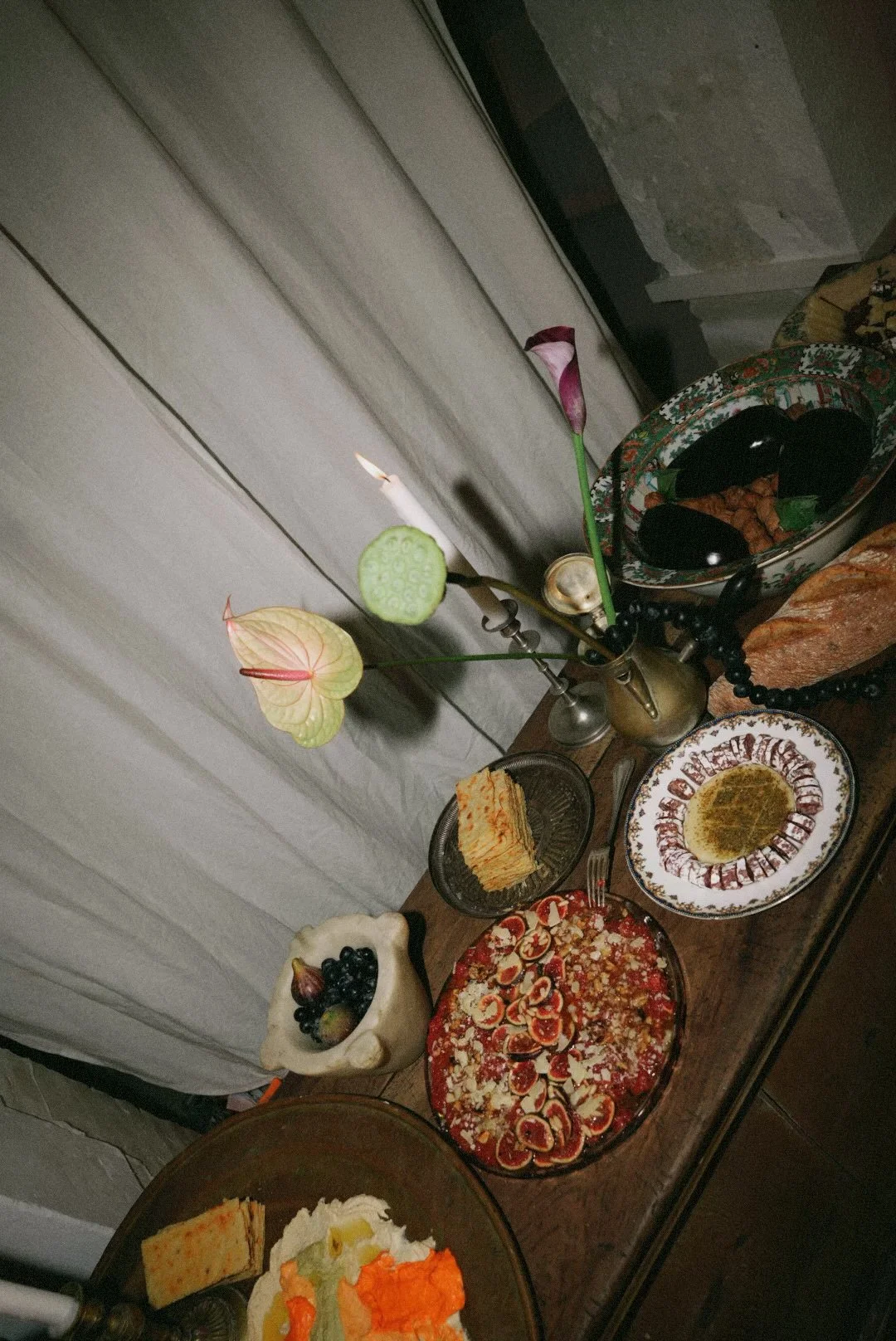 Catering table prepared for the Among Us exhibition vernissage at Matiz Gallery in Barcelona.
