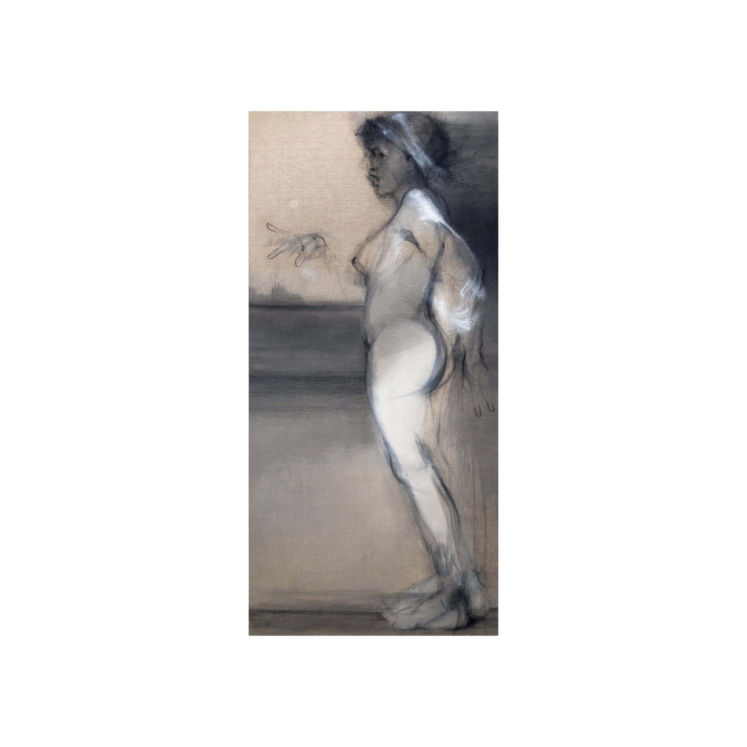 Guiomar Bras (2009) by Rafael Dussan, a nude Black woman depicted in acrylic and charcoal on canvas.