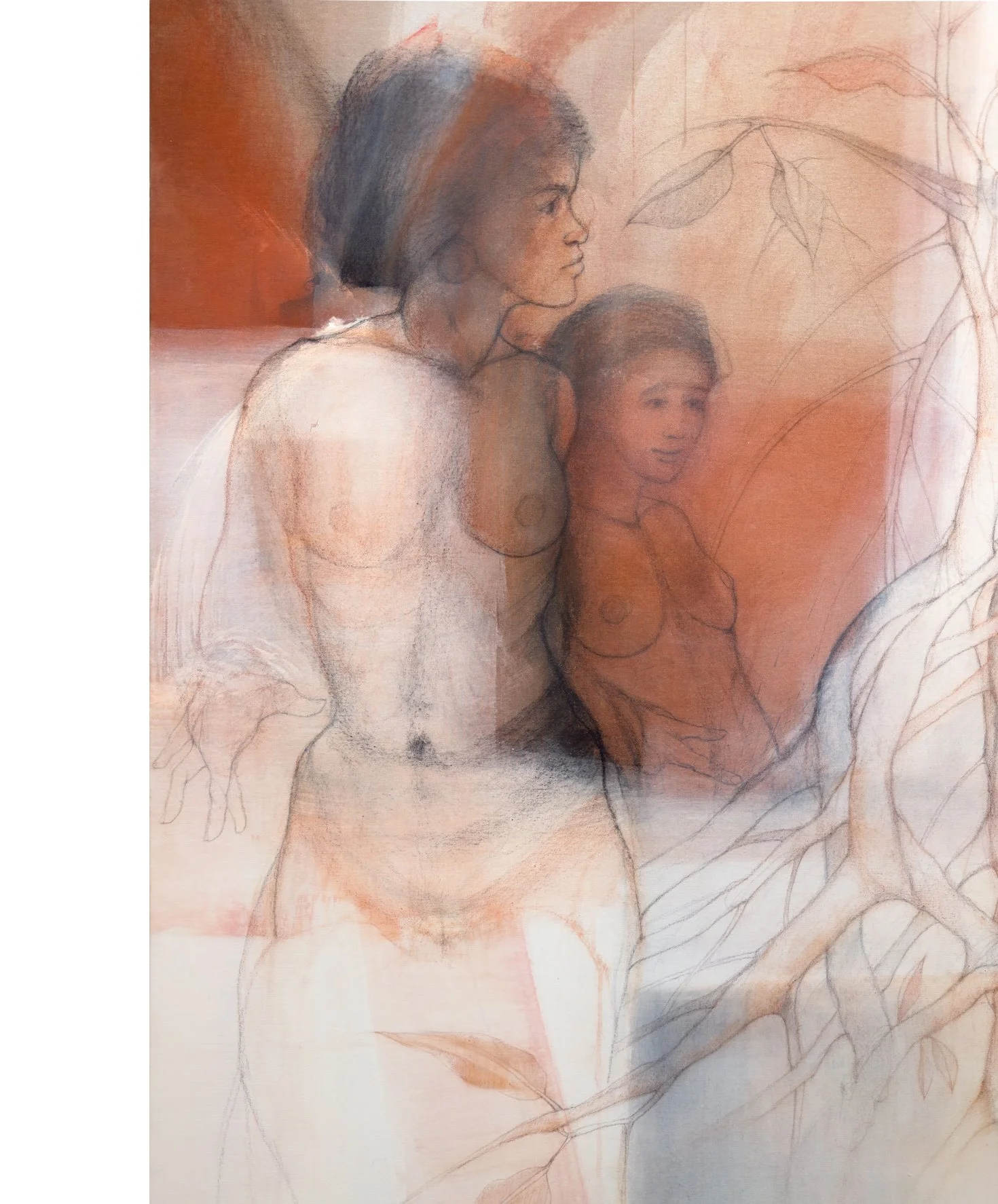 Left-side detail of Conquistando Libertades I by Rafael Dussan, showing two nude Afro-descendant women.