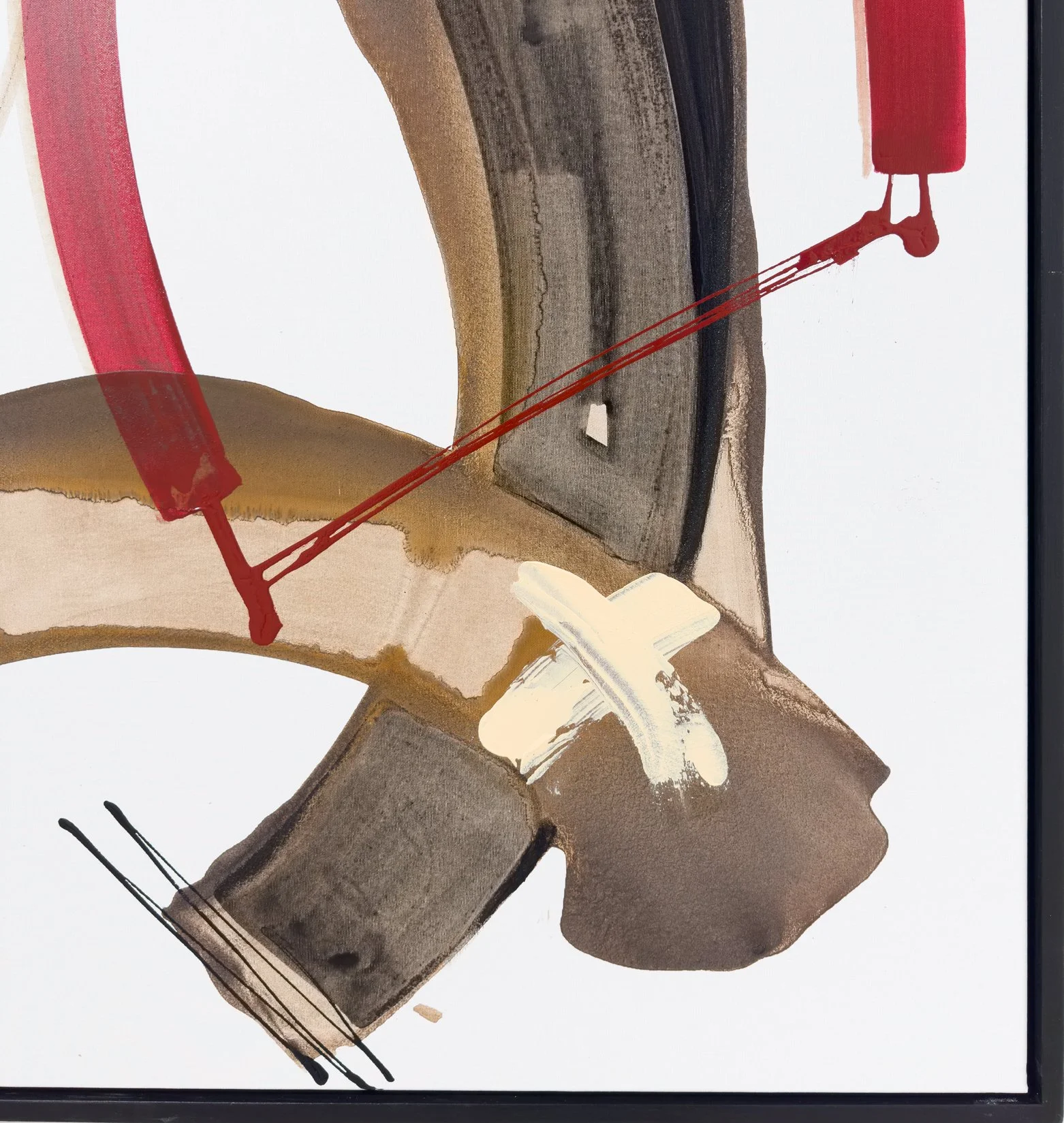 Detail highlighting thick black strokes, material texture, and subtle tonal variations created by coffee and pigment.